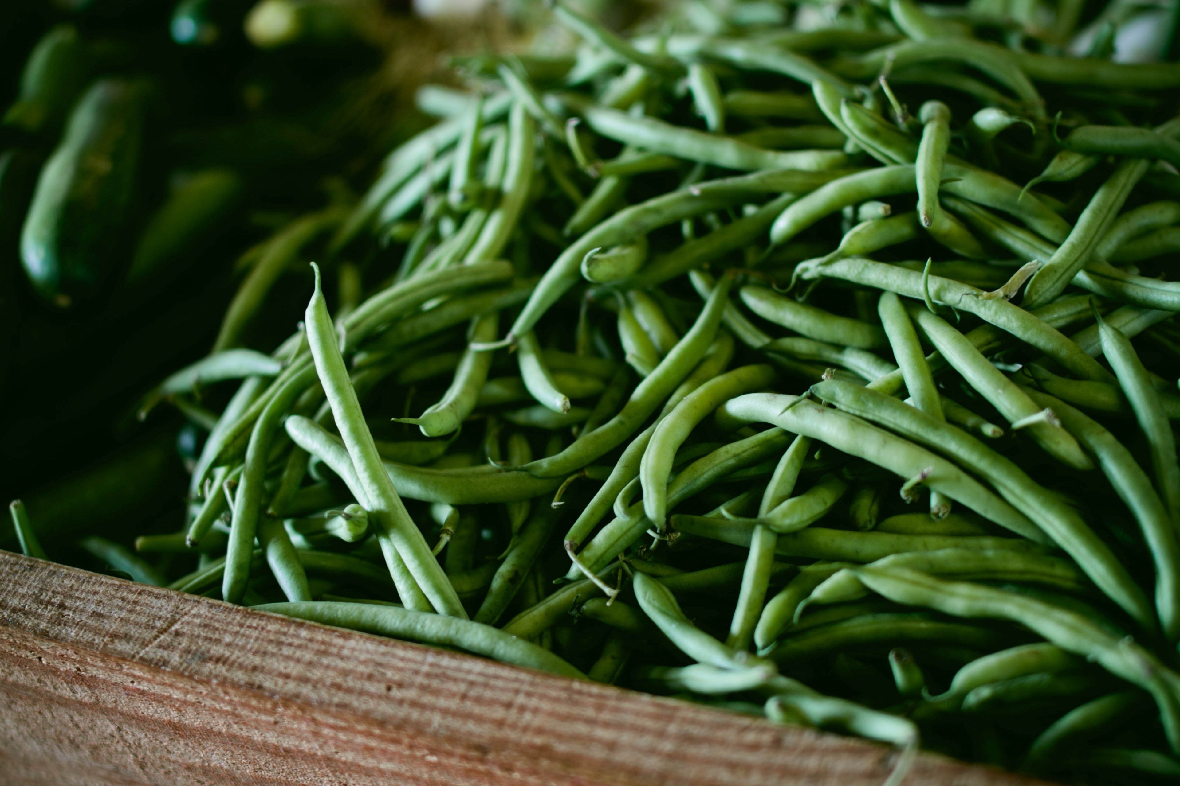 basket of fresh green beans at a vegetable marketfresh green beans 4k wallpaper and background