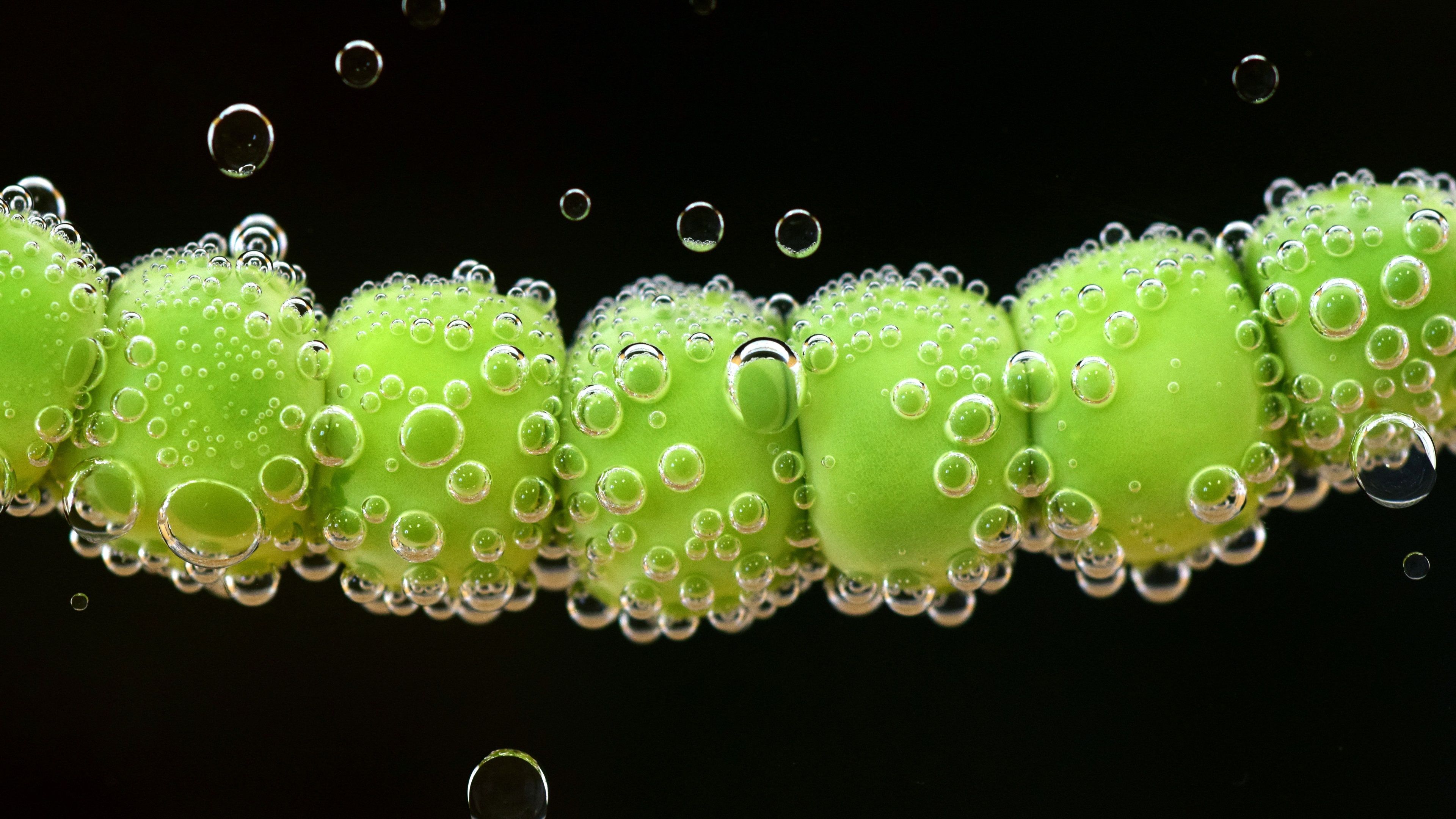 Wallpaper Green beans, bubbles, black background 3840x2160 UHD 4K Picture, Image