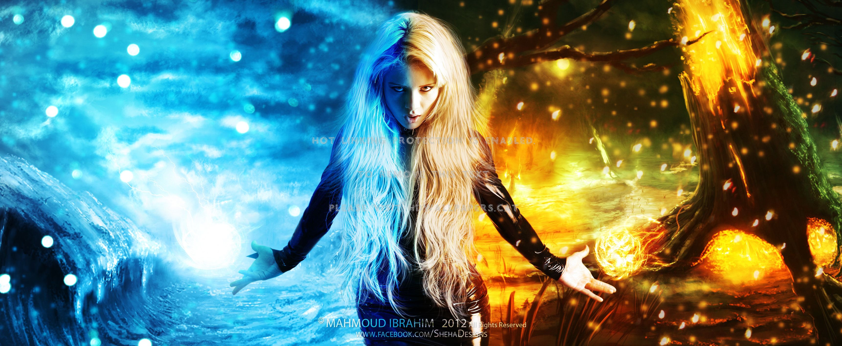 girl of fire and ice powers blue golden