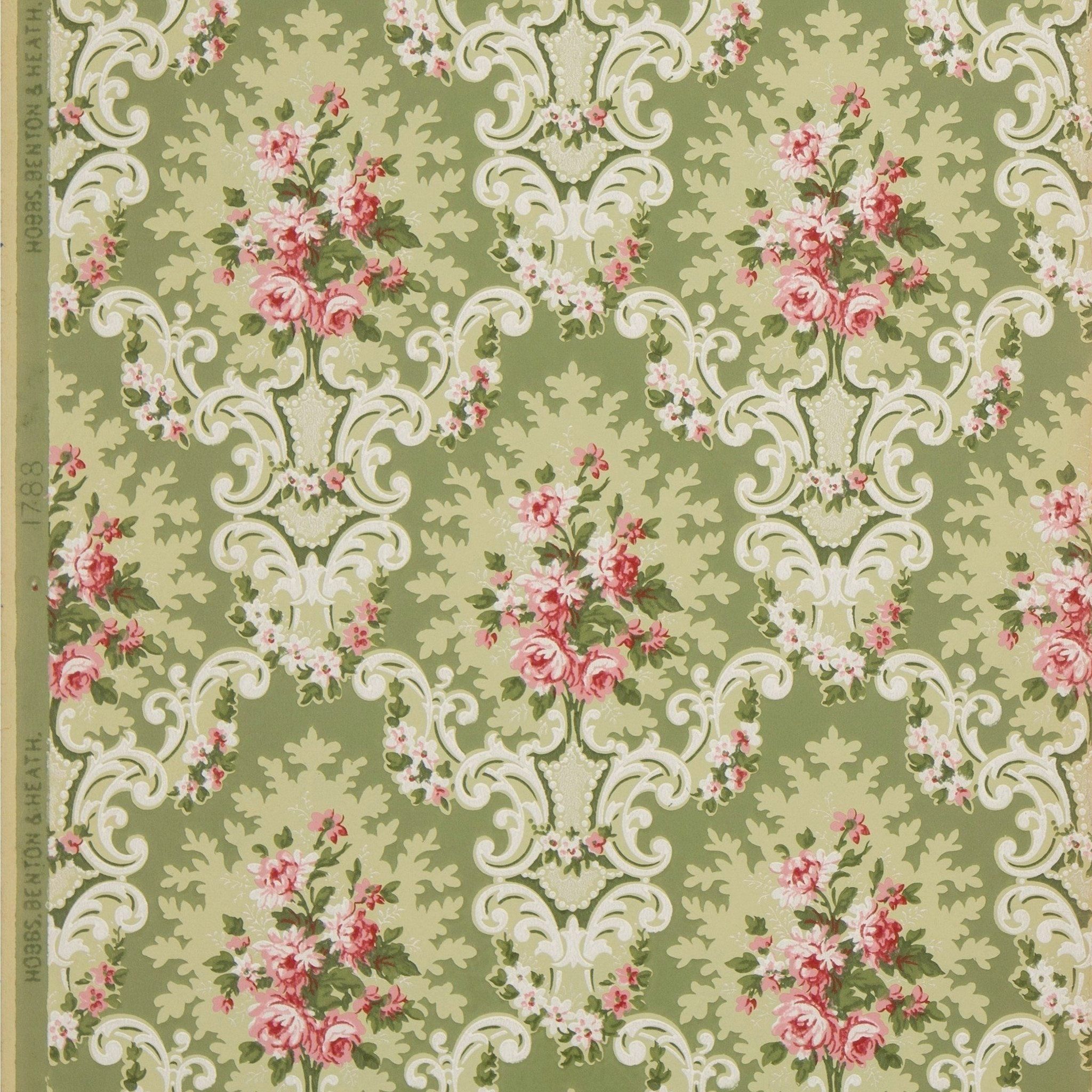Rose Clusters in Rococo Cartouches Wallpaper Remnant