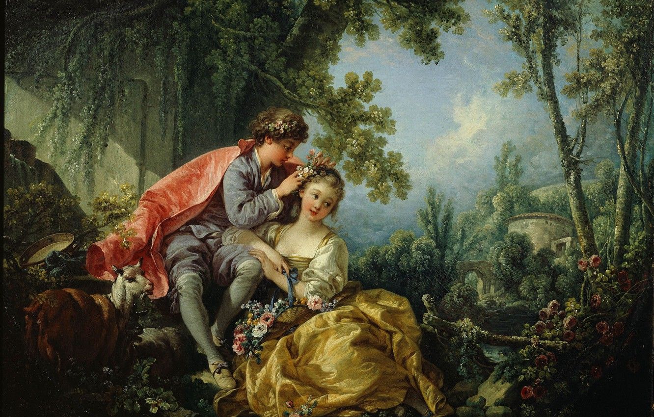 Wallpaper Spring, Picture, Francois Boucher, Four seasons, Rococo