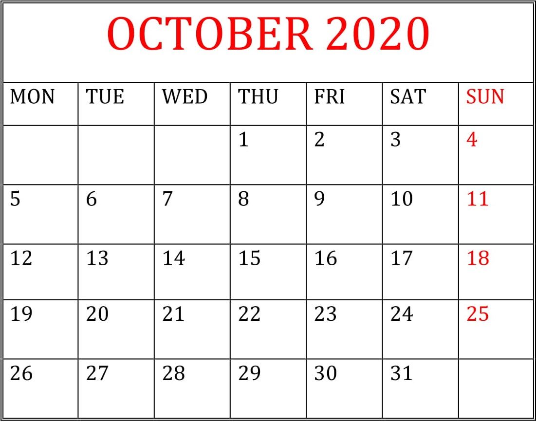 Free download Printable October 2020 Calendar Desktop Wallpapers