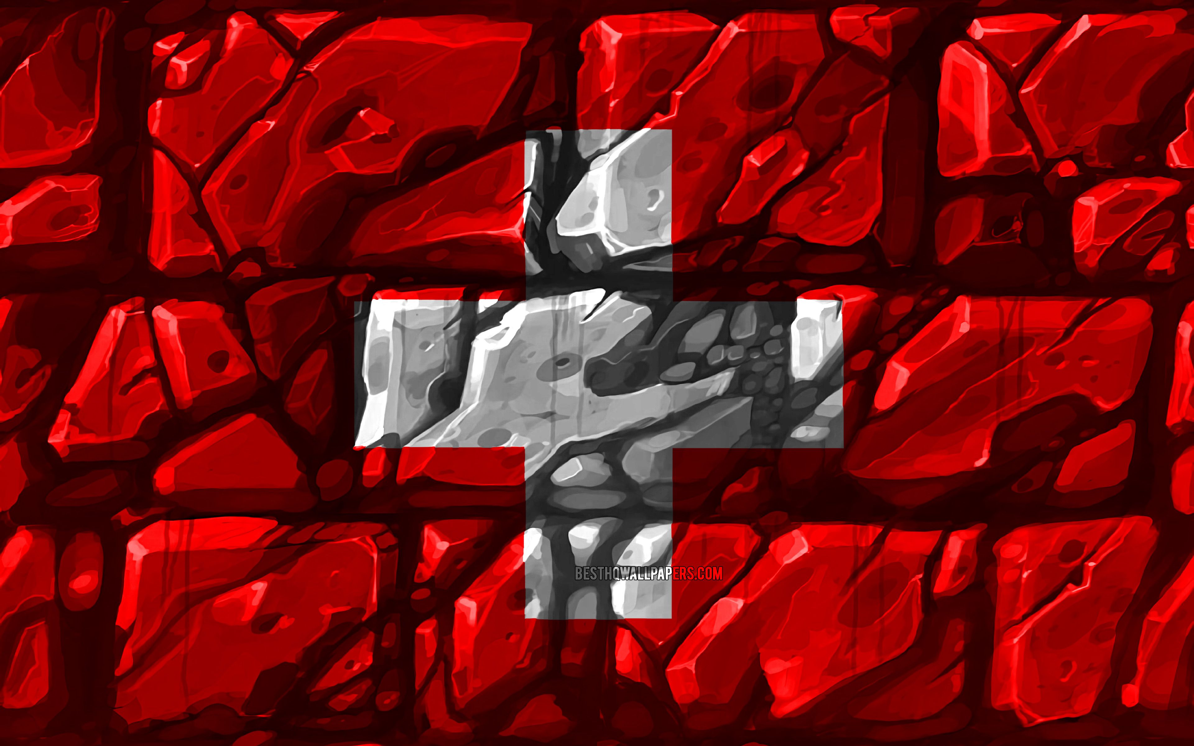 Download wallpaper Swiss flag, brickwall, 4k, European countries