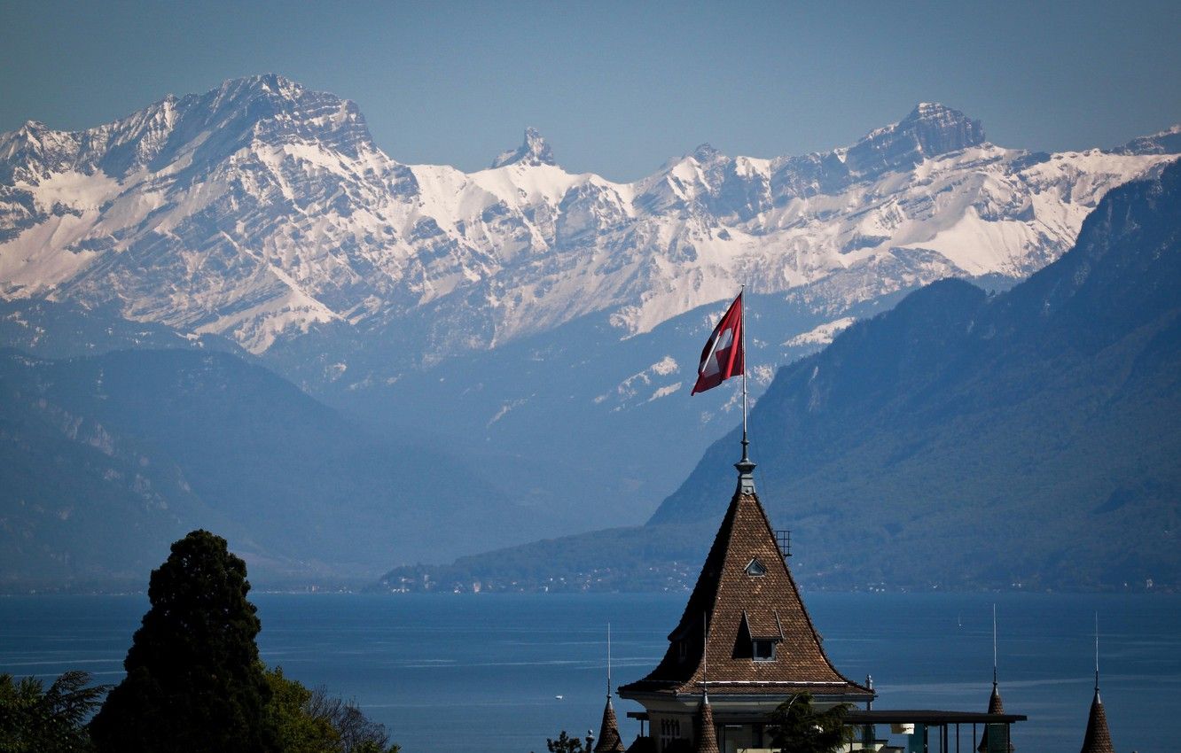 Wallpaper snow, mountains, flag, Switzerland image for desktop