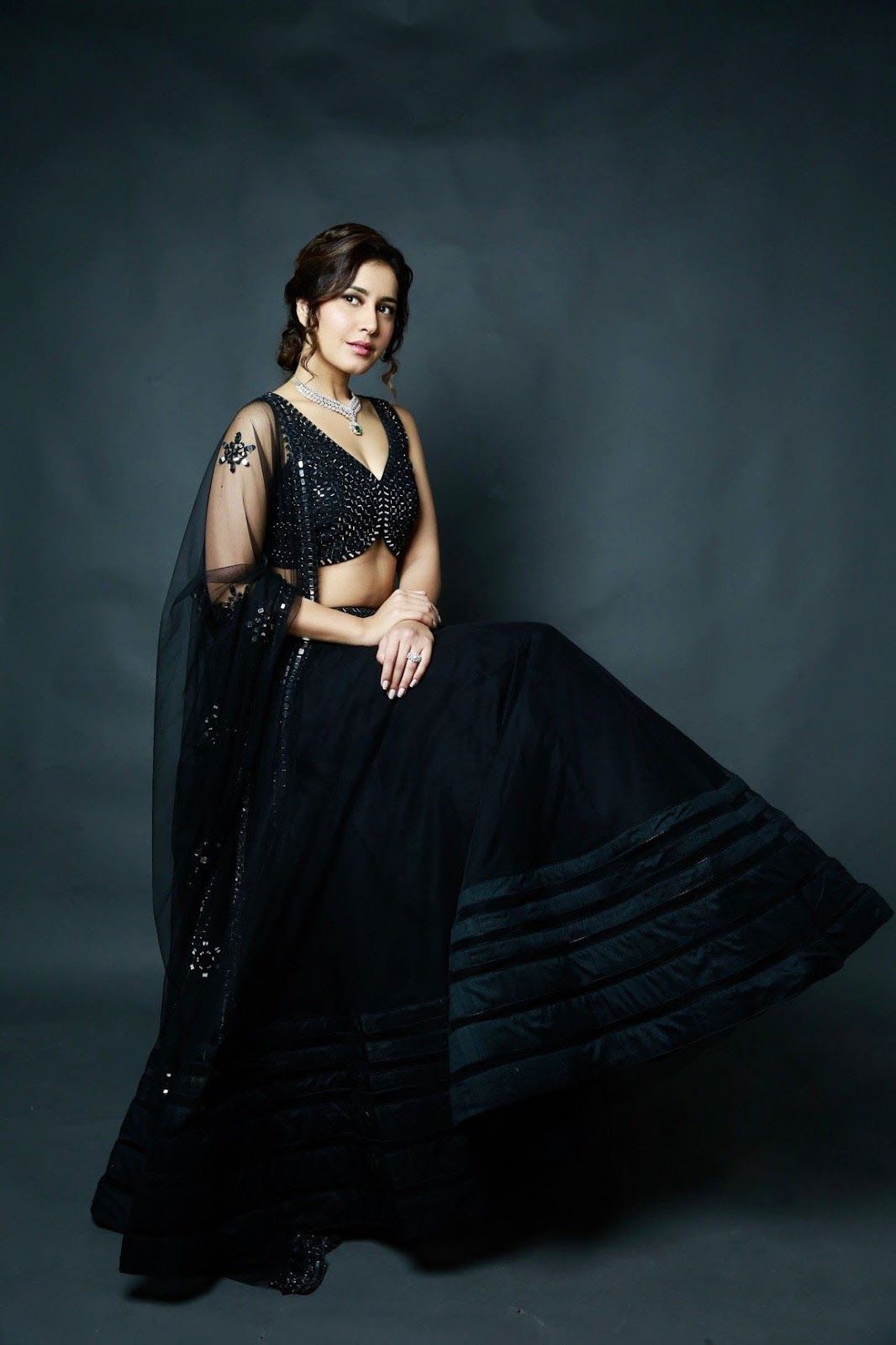 Actress Rashi Khanna Glam Stills In Black Dress. Latest Indian