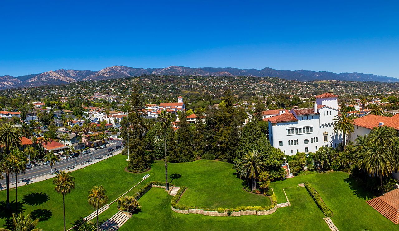 Desktop Wallpaper USA Santa Barbara Lawn Grass From above Cities