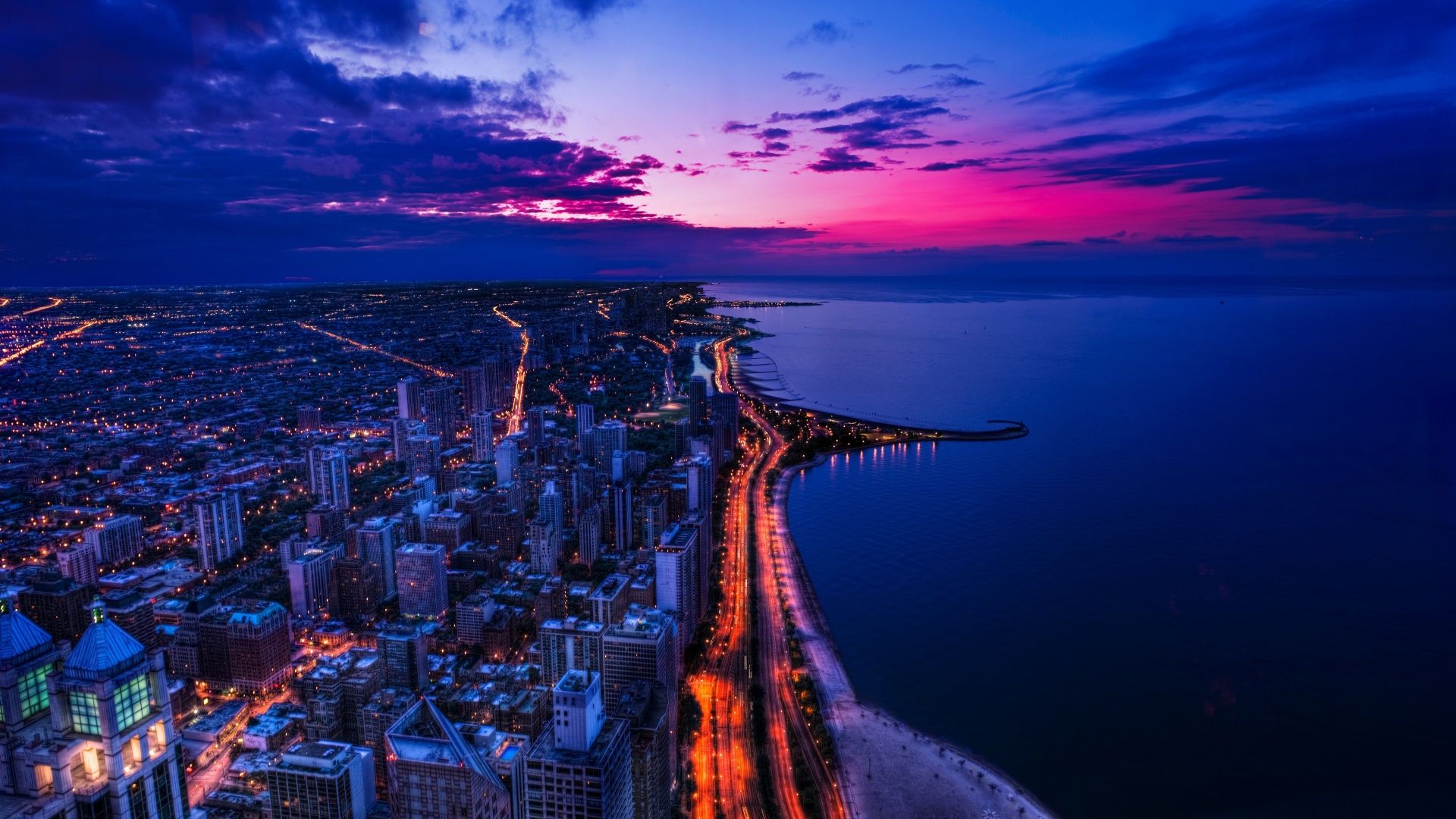 Chicago City View at Sunset 1080P Laptop Full HD