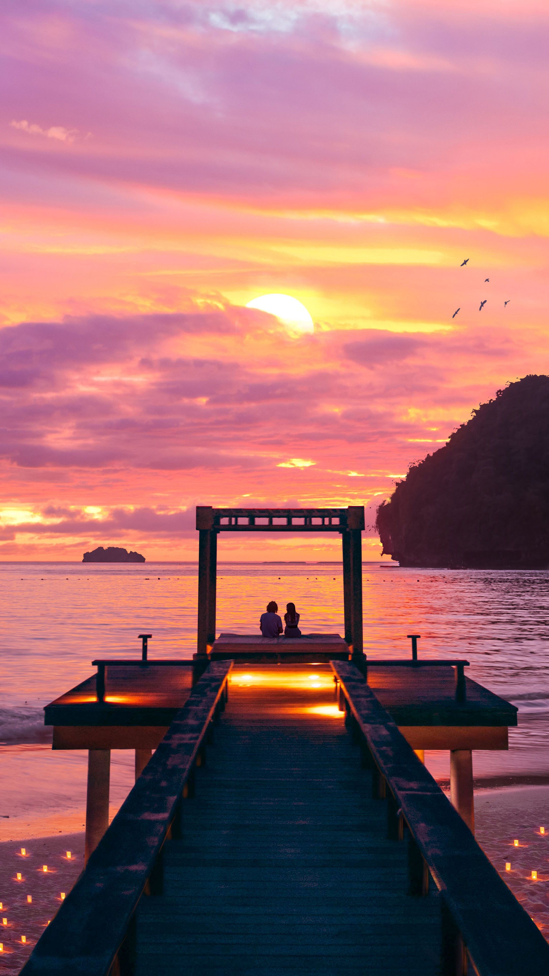 Sunset, Sweet, Couple, Beach, Scenery, 4K iPhone 6s, 6