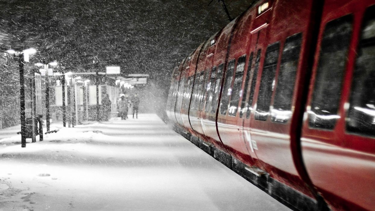 Train train station winter snow beautiful weather the positive