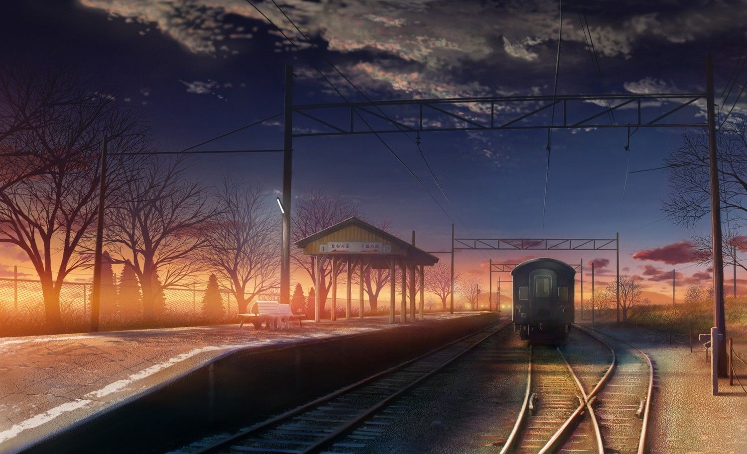 #sunset, #railway, #landscape, #anime, #train station