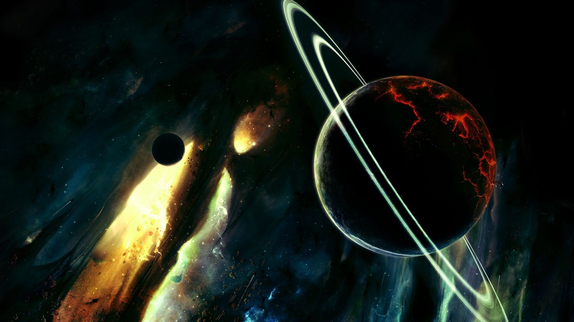 Download Wallpaper 1920x1080 saturn, destruction, planets, stars