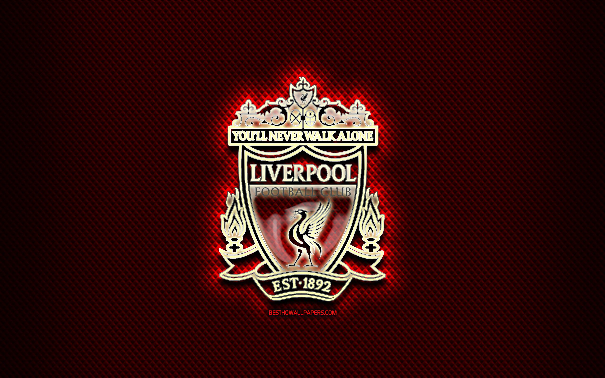 Download wallpaper Liverpool FC, glass logo, red rhombic