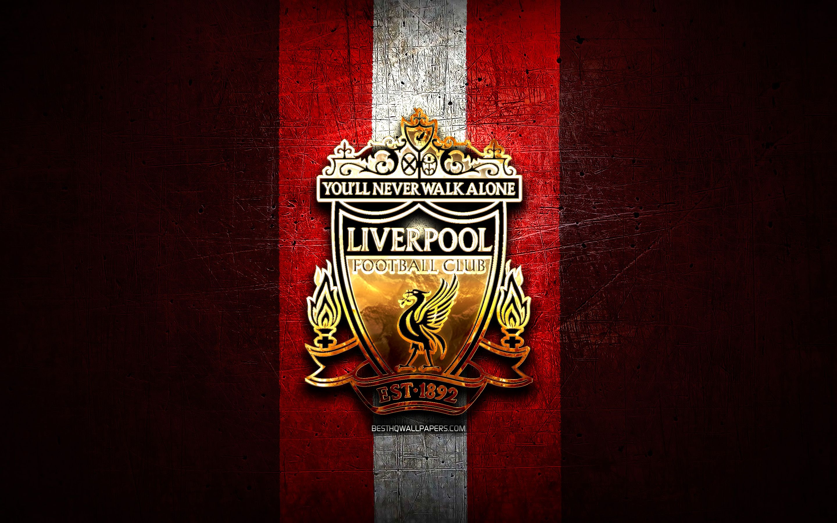 Download wallpaper Liverpool FC, golden logo, LFC, Premier League
