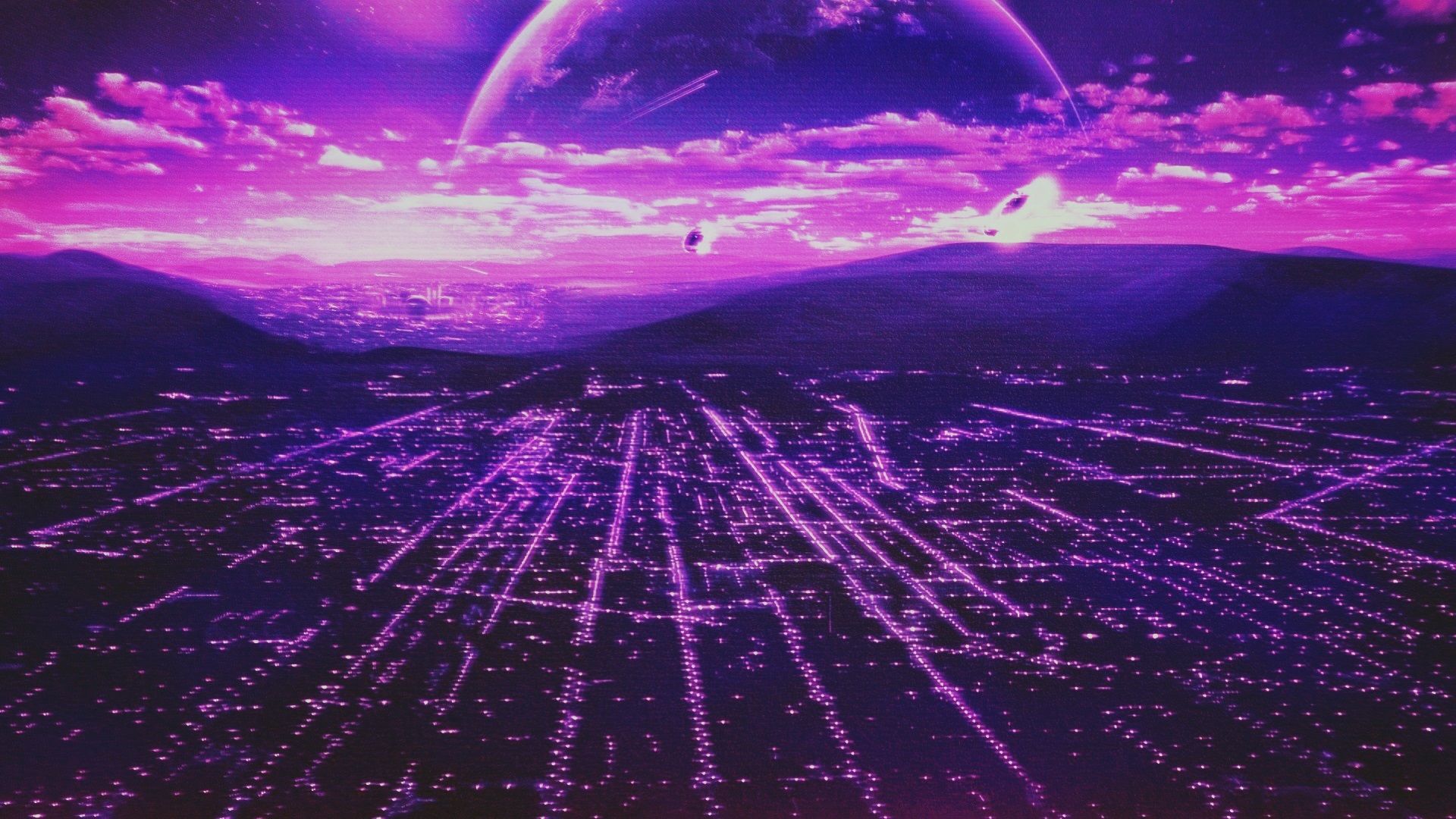 #scanlines, #planet, #Retro style, #city, wallpaper