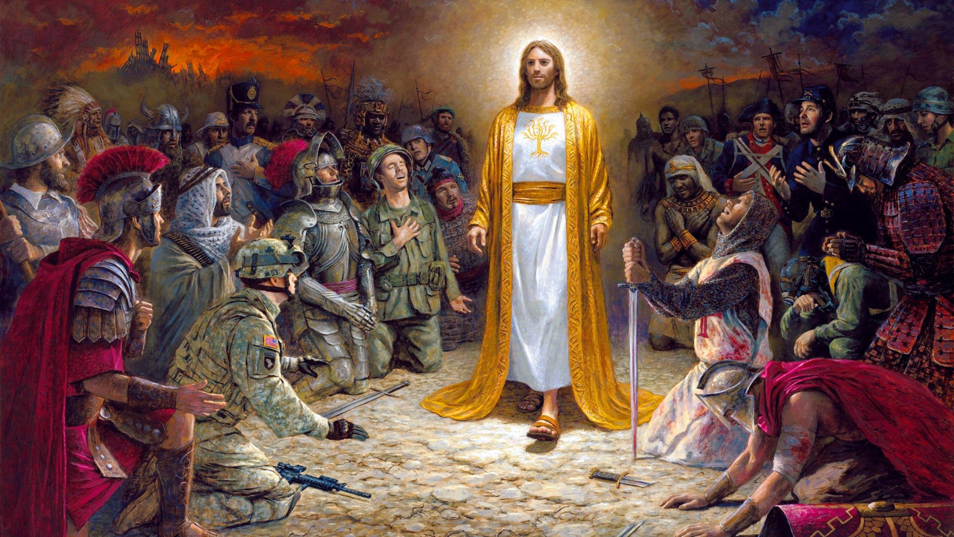Jesus Christ Soldiers Praying Before The Lord For The Sins Committed 4k Ultra HD Desktop Wallpaper For Computers Laptop Tablet And Mobile Phones 3840x2400, Wallpaper13.com