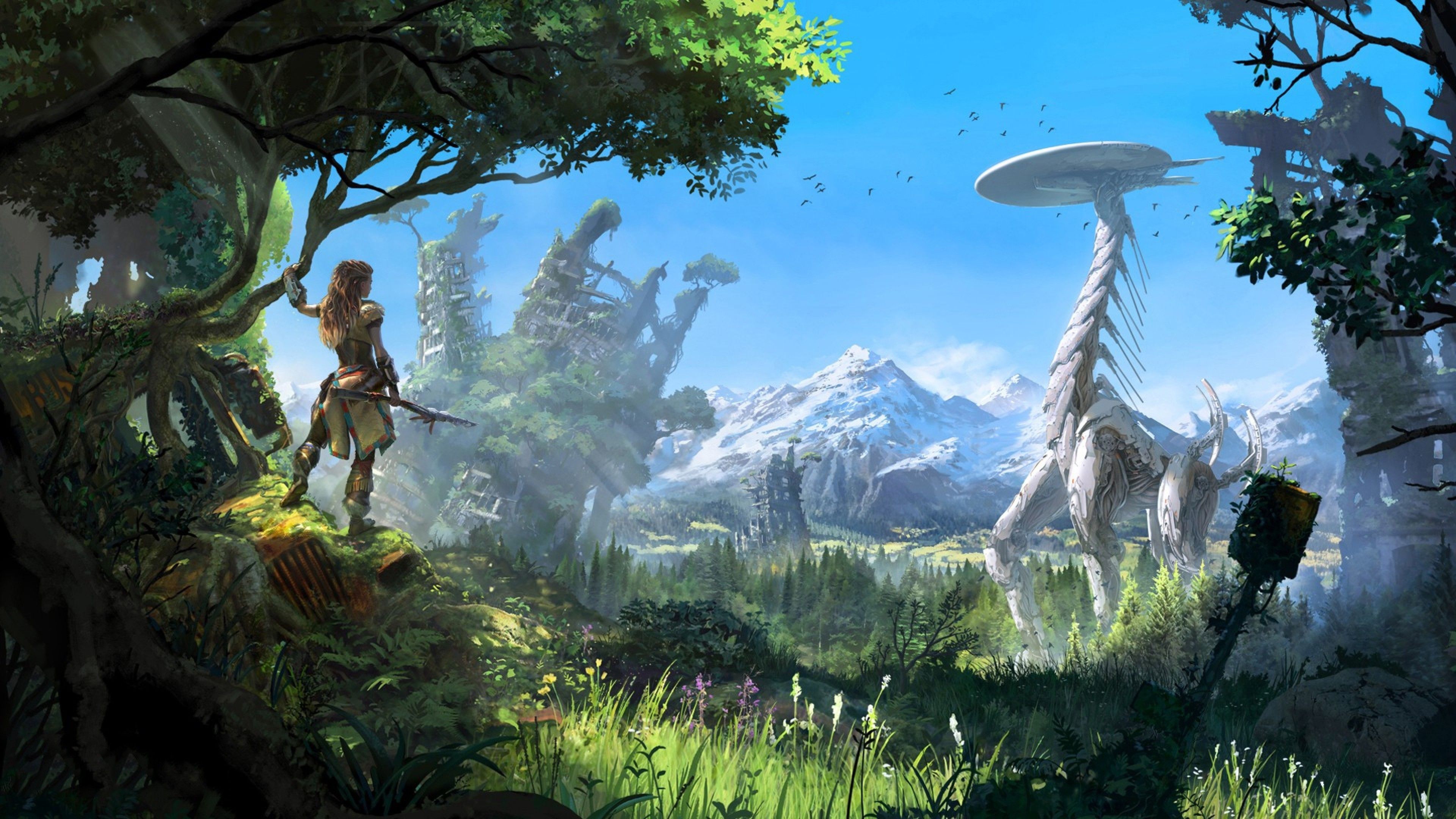 Download 3840x2160 Aloy, Tallneck, Horizon: Zero Dawn, Artwork