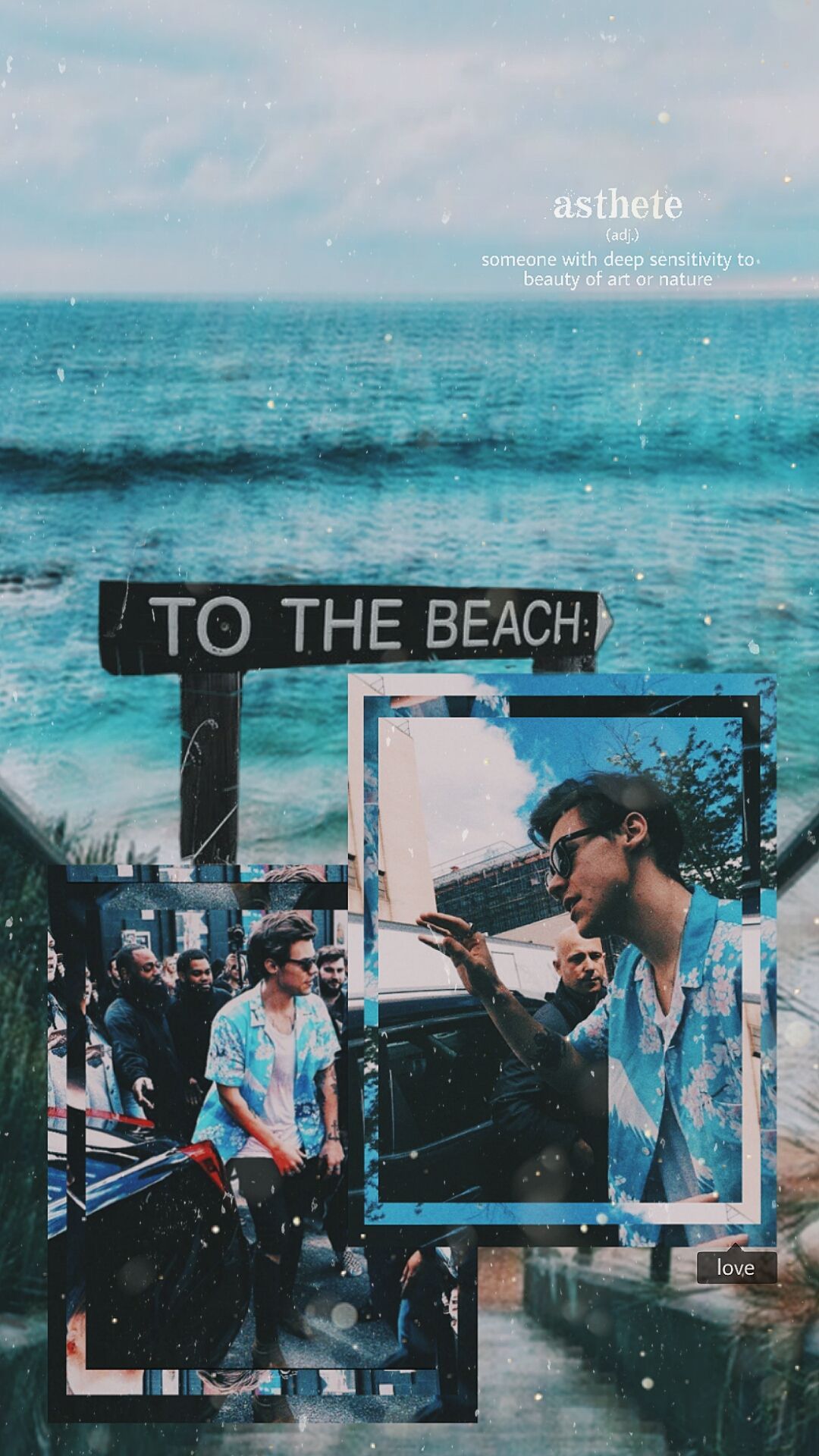 Harry Styles blue beach aesthetic lock screen. Harry styles