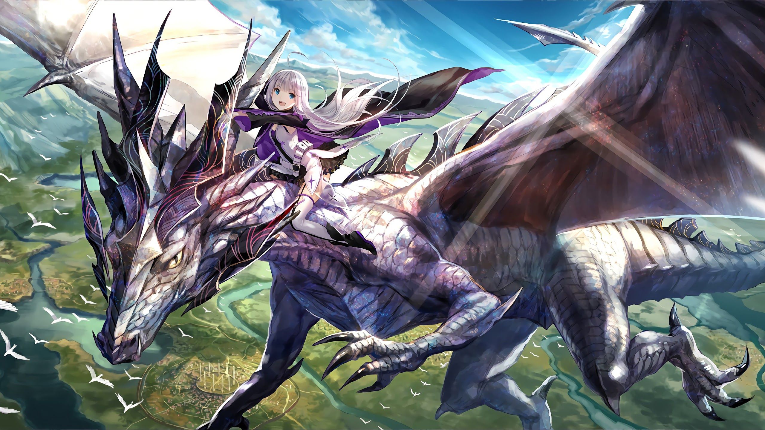 Fantasy Dragon Girl Riding Anime 4K Wallpaper