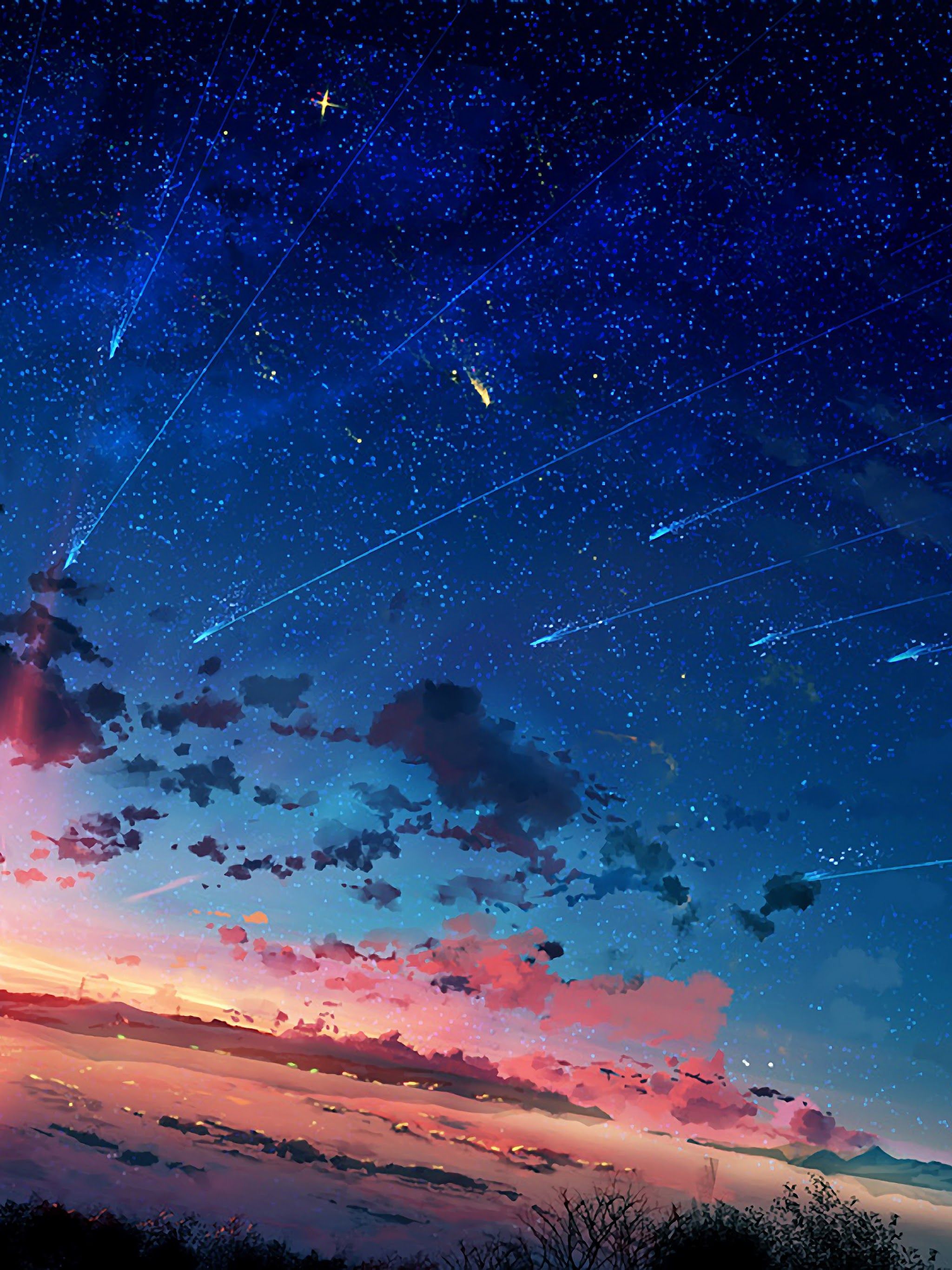Anime Scenery Horizon Shooting Star Sunset 4K 3840x2160 Wallpaper