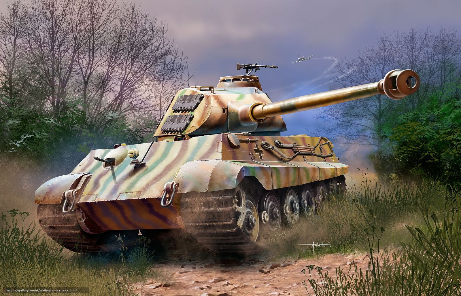 Download Wallpaper Art, Tank, Fascist, Tiger II Free Desktop