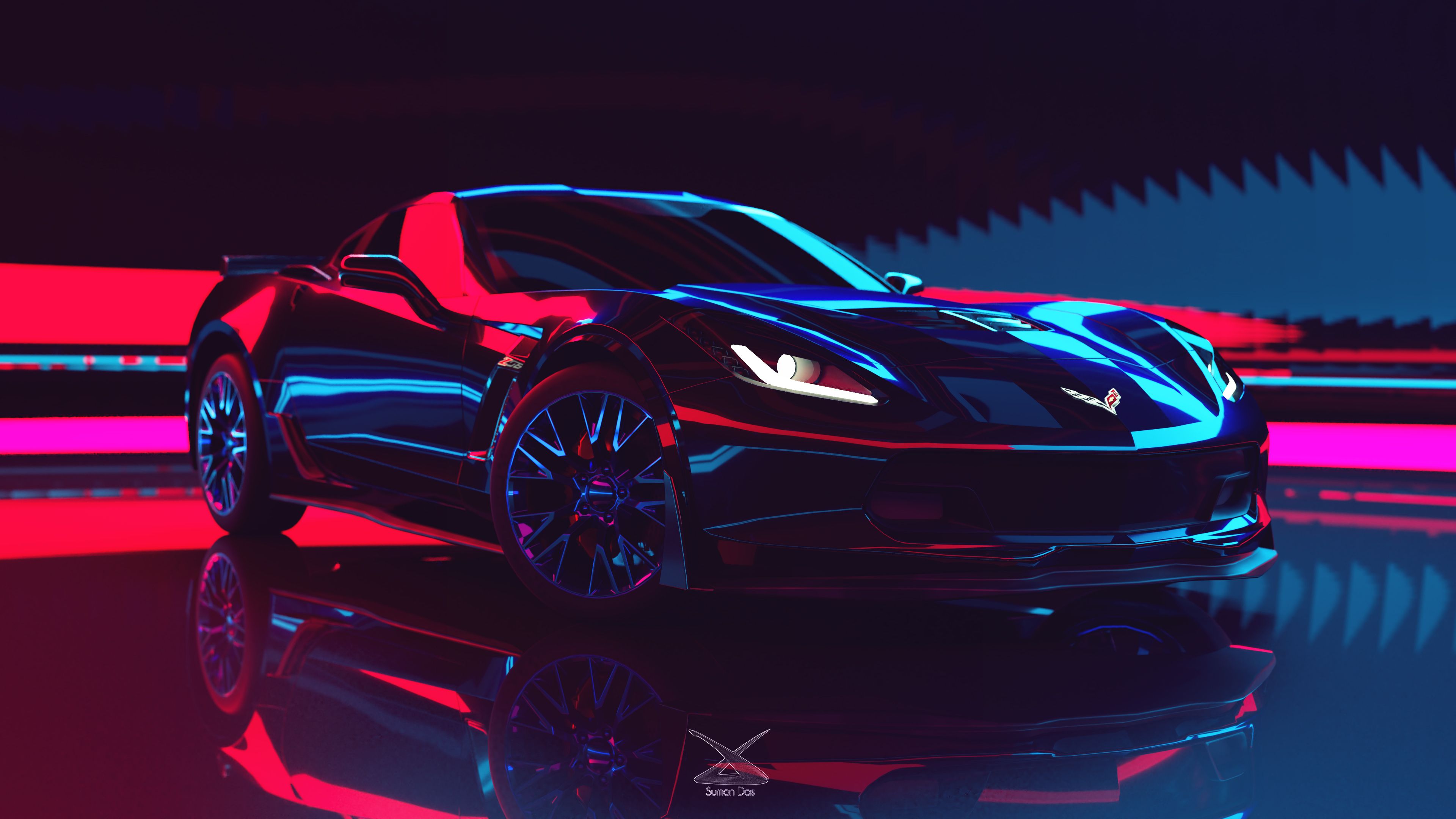 Wallpaper Chevrolet Corvette Z Neon, 4K, Automotive / Cars