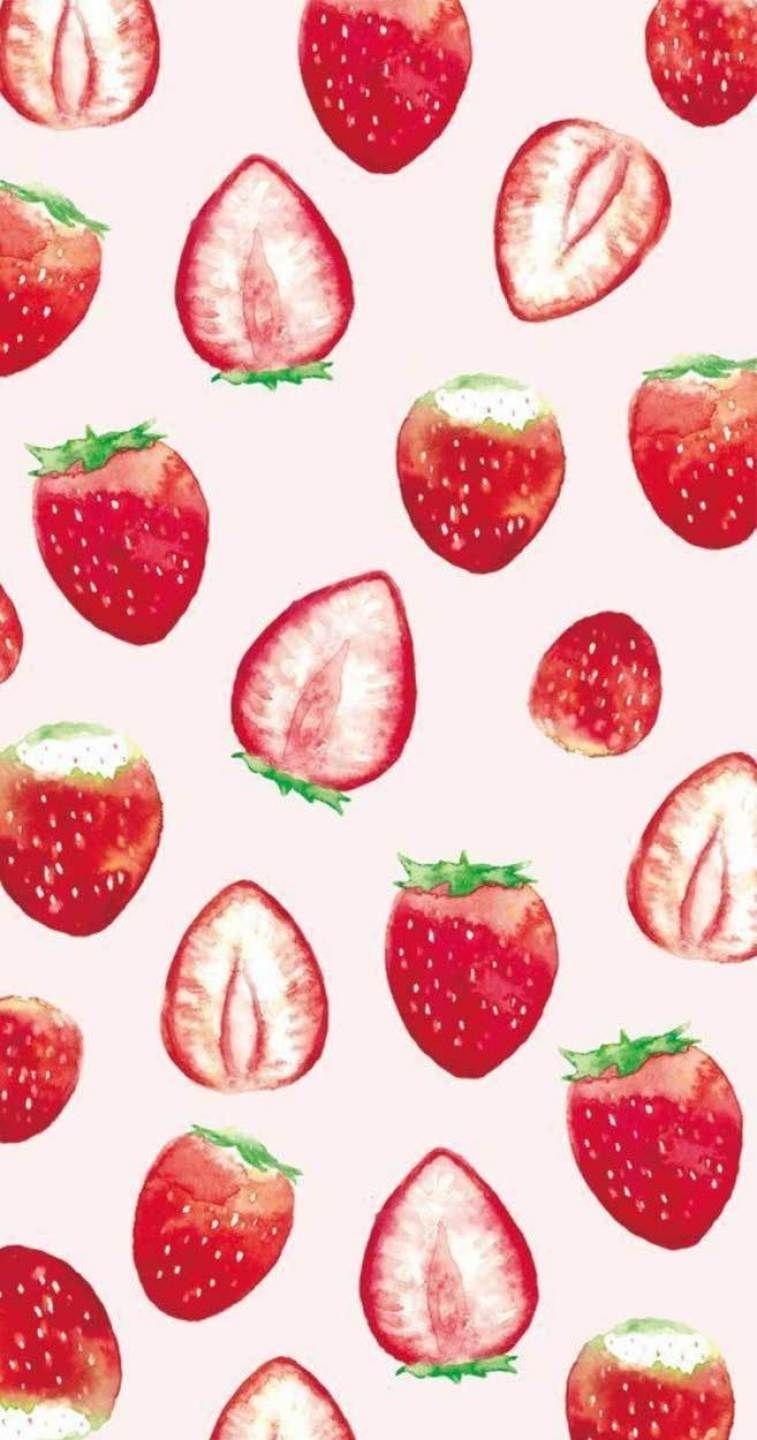 strawberry watercolor. Download cute wallpaper, iPhone