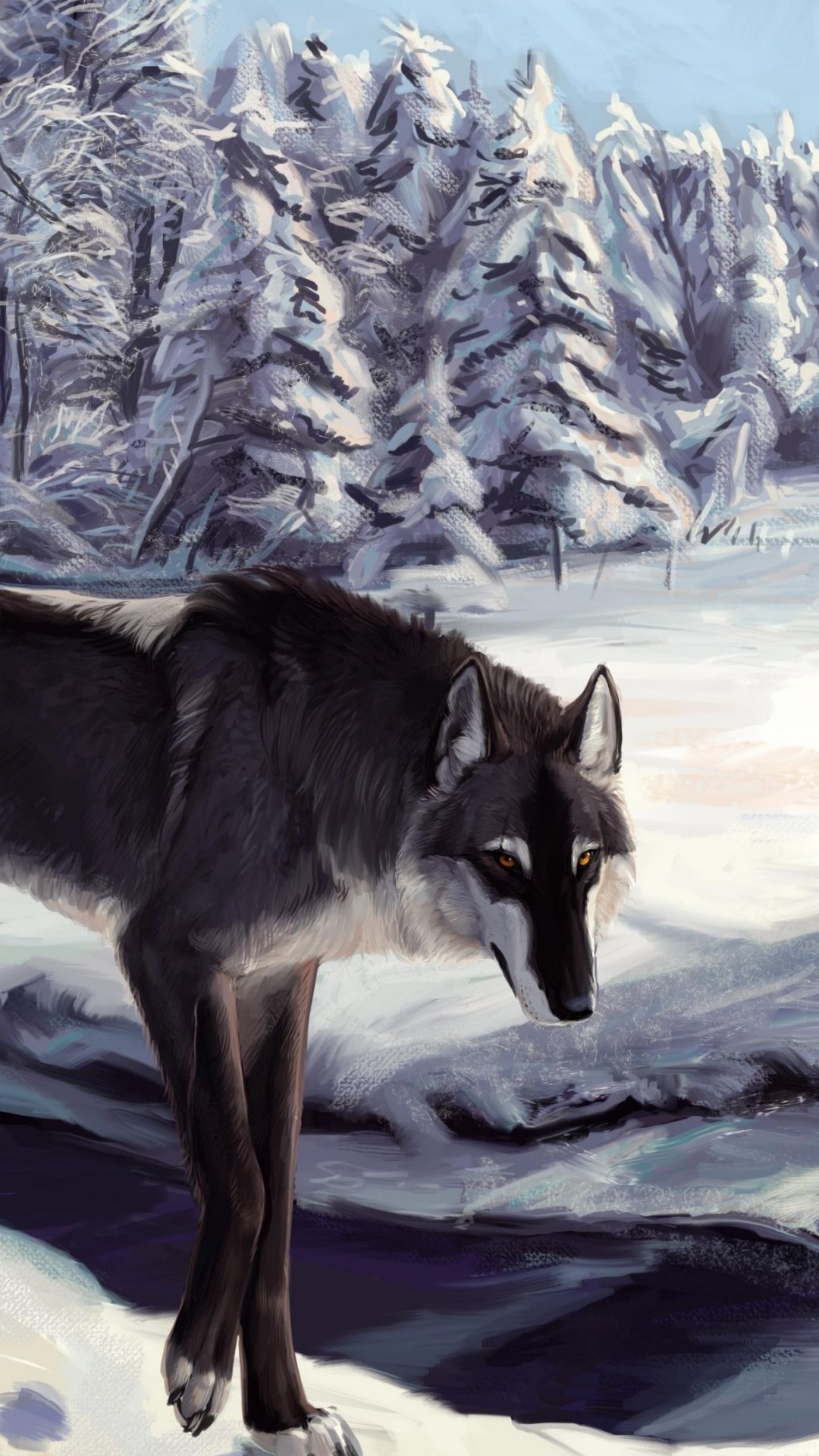 Download Wolf, winter, lake, sight, gray, white, forest, alone