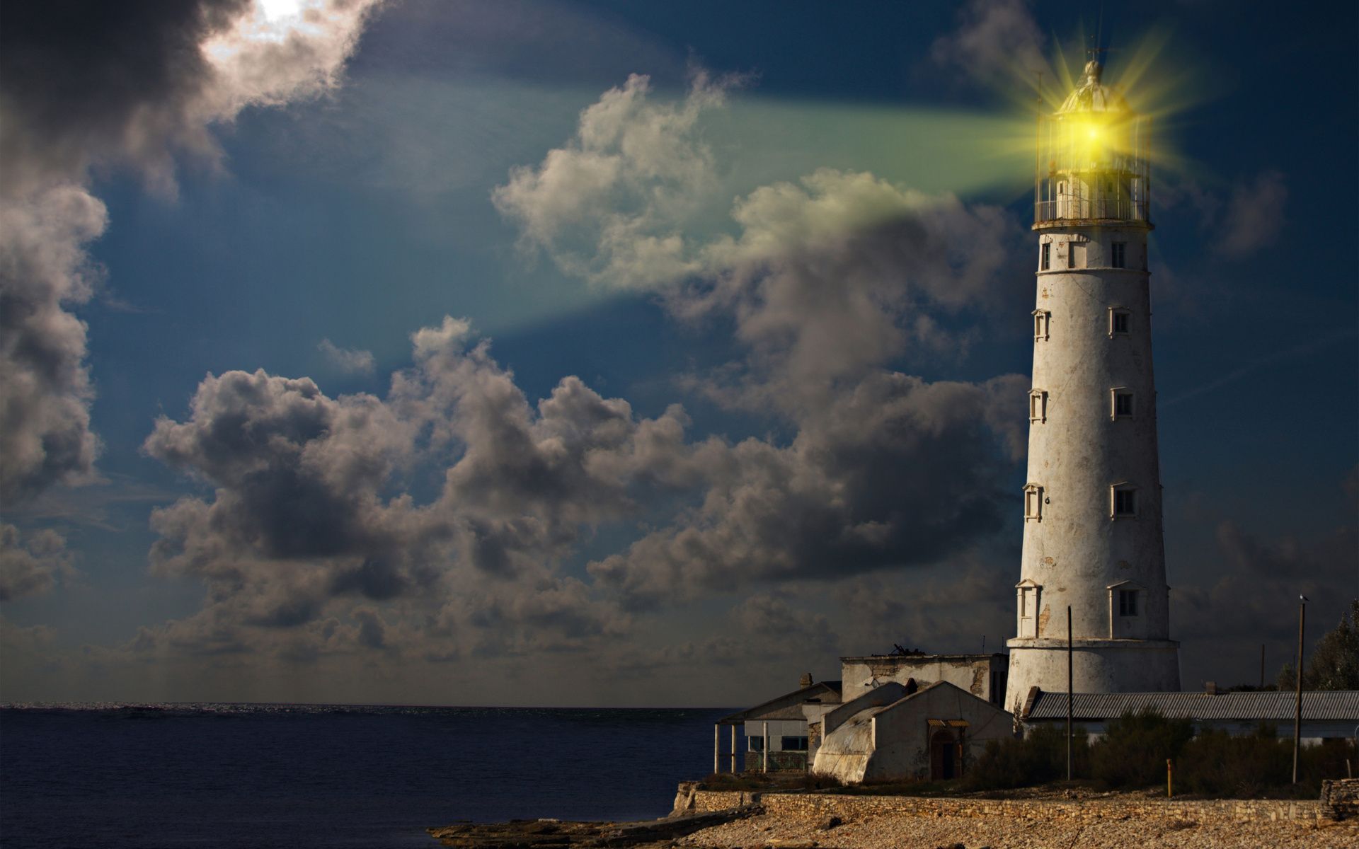 lighthouse, Ocean, Sea, Light, Sky, Clouds Wallpaper HD / Desktop