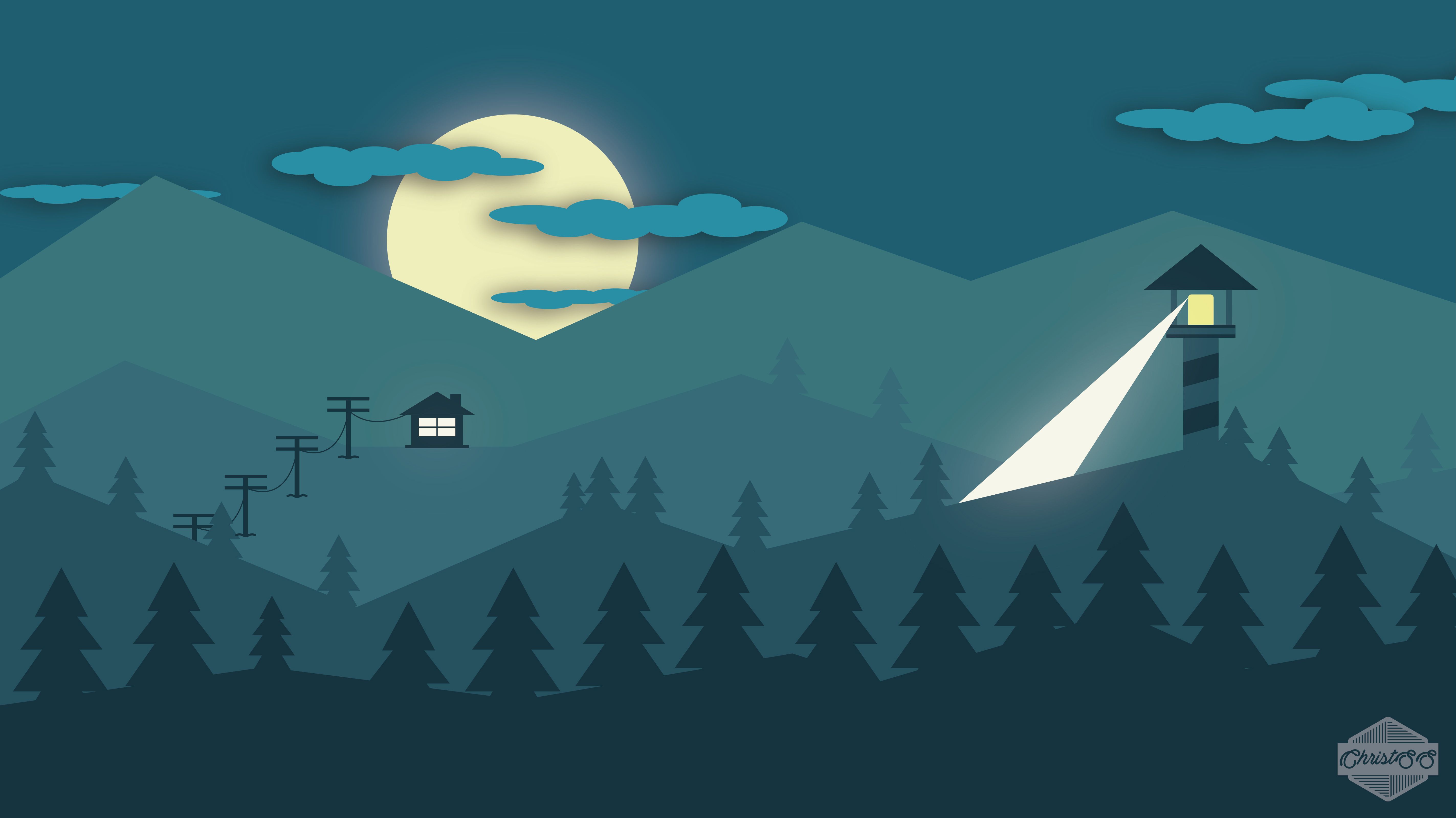 Minimalism Mountains Lighthouse Clouds 5k, HD Artist, 4k