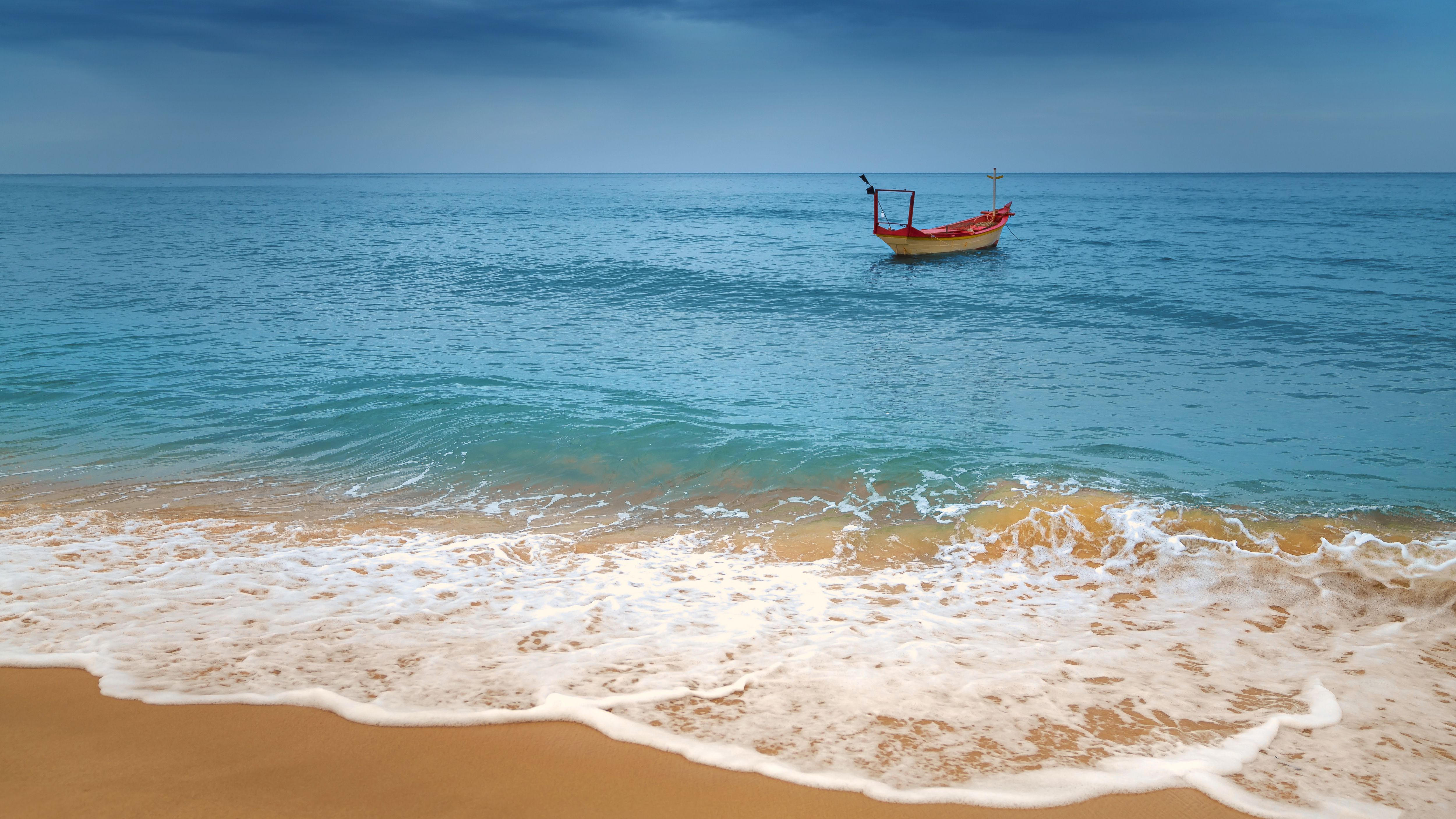 Boat on Blue Sea 4k Ultra HD Wallpaper. Background Image