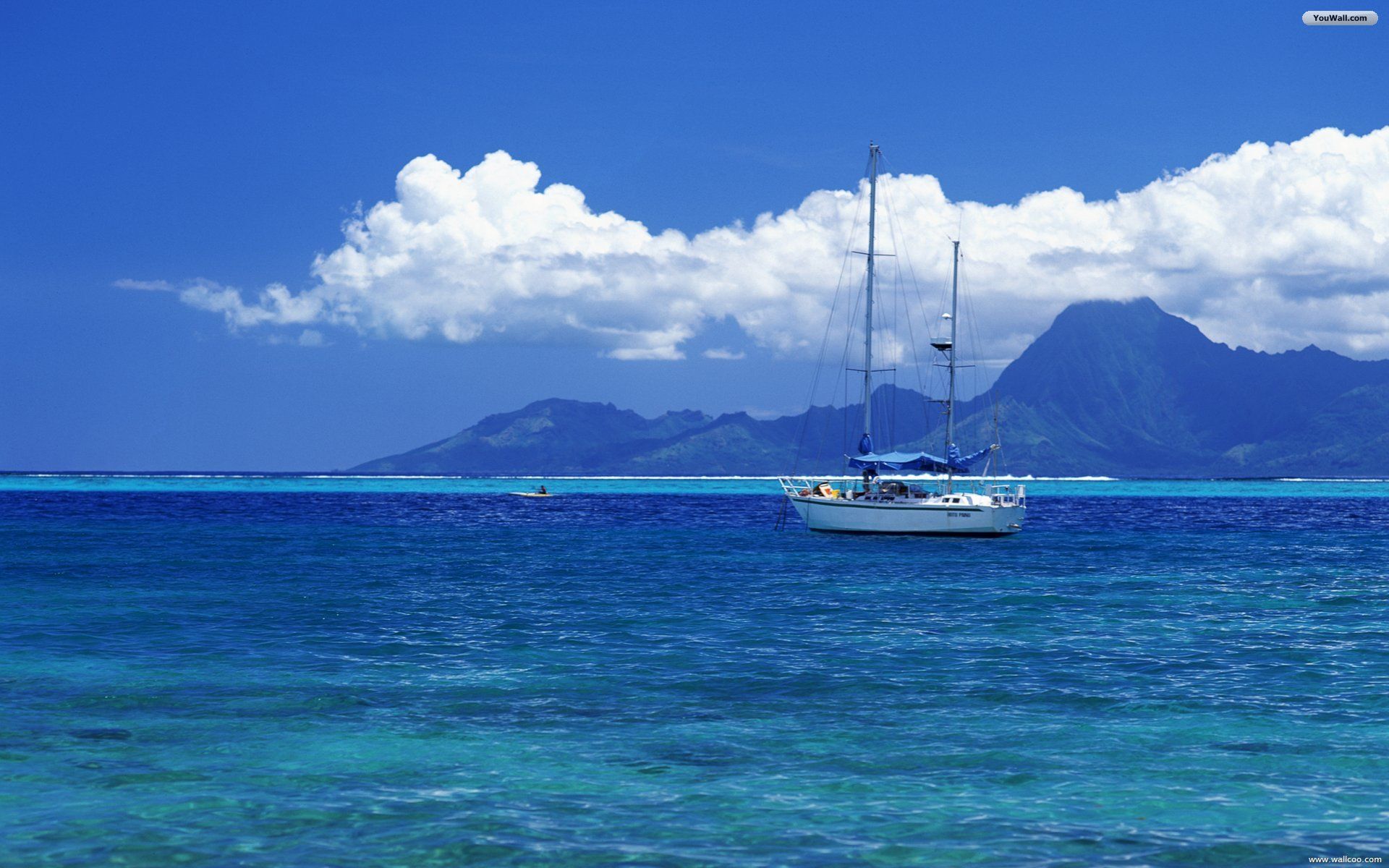 Free download Boat in the Blue Sea Wallpaper