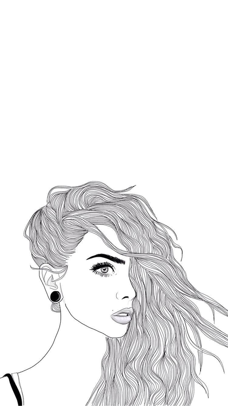 iPhone #iPhone_Wallpaper #girl #illustrator. Outline drawings, iPhone wallpaper drawing, Bizarre art