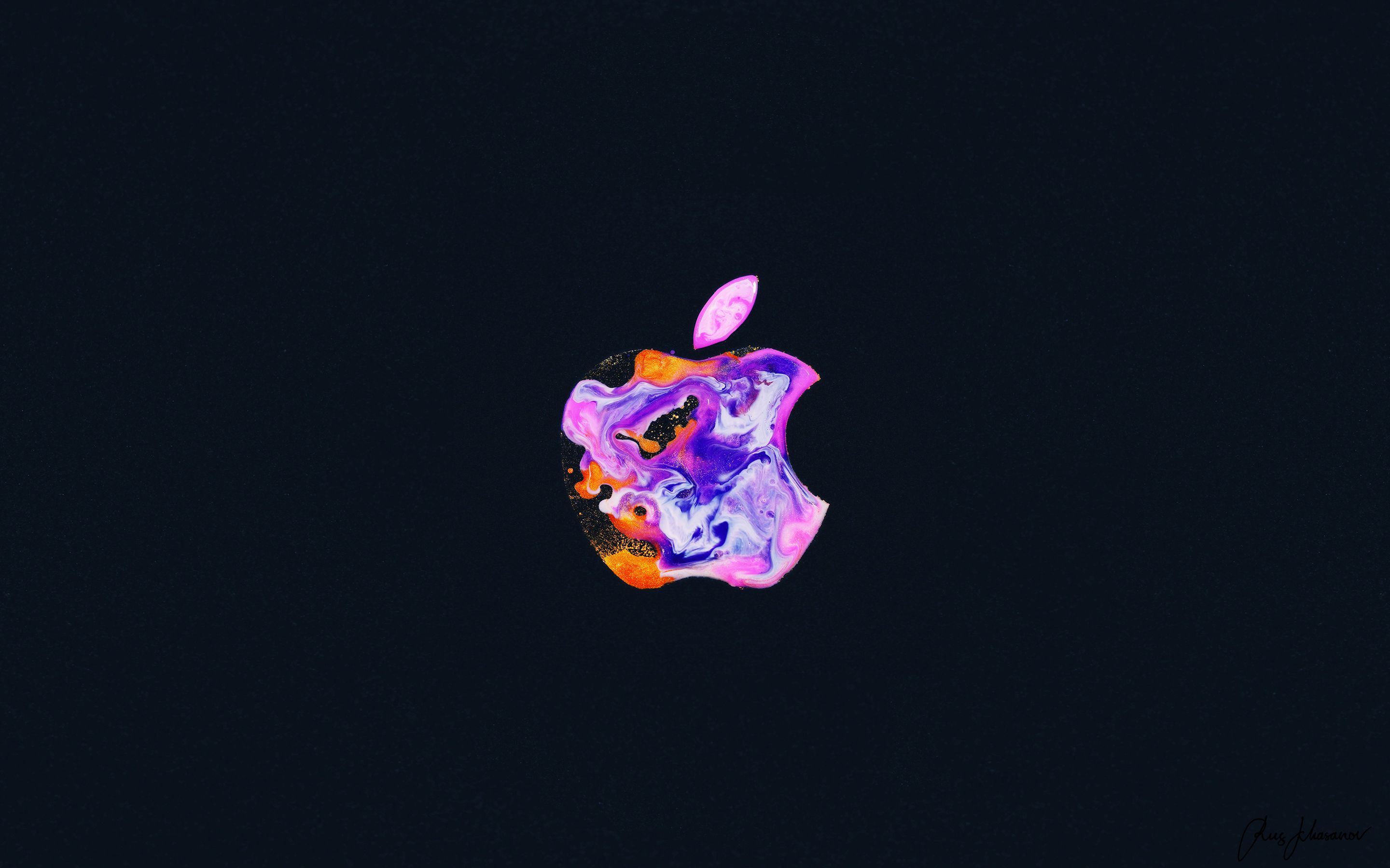 Apple logo Wallpaper 4K, iPhone Liquid art, Black background, Technology