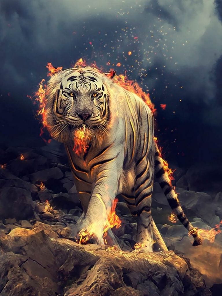 Free download Download White Tiger Fire CGI Pure 4K Ultra HD