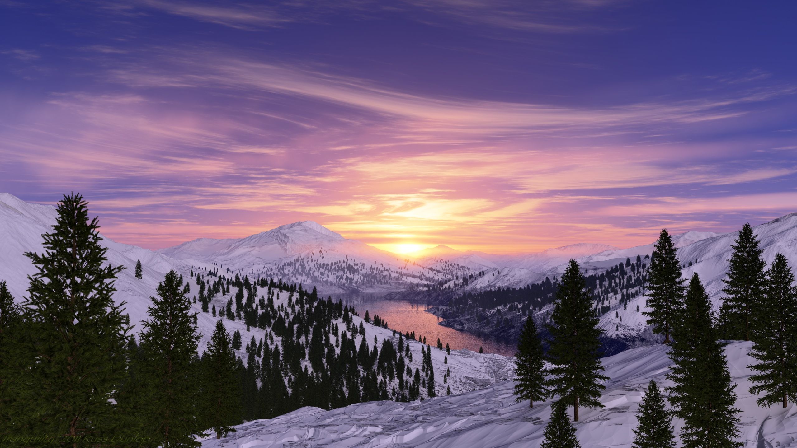 #Sunrise, #Lake, #Snow mountains, #Morning. Mocah.org HD