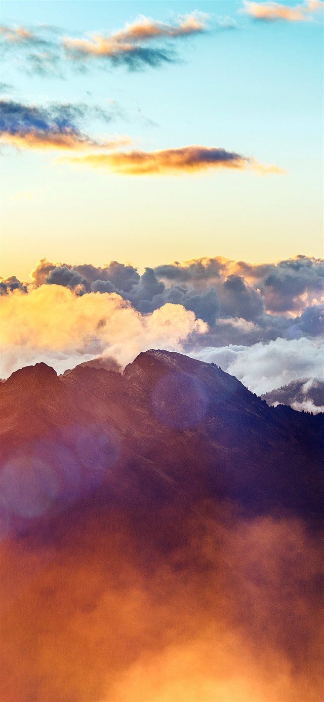 Red Mountain Morning Fog Sky Flare iPhone X Wallpaper Free Download