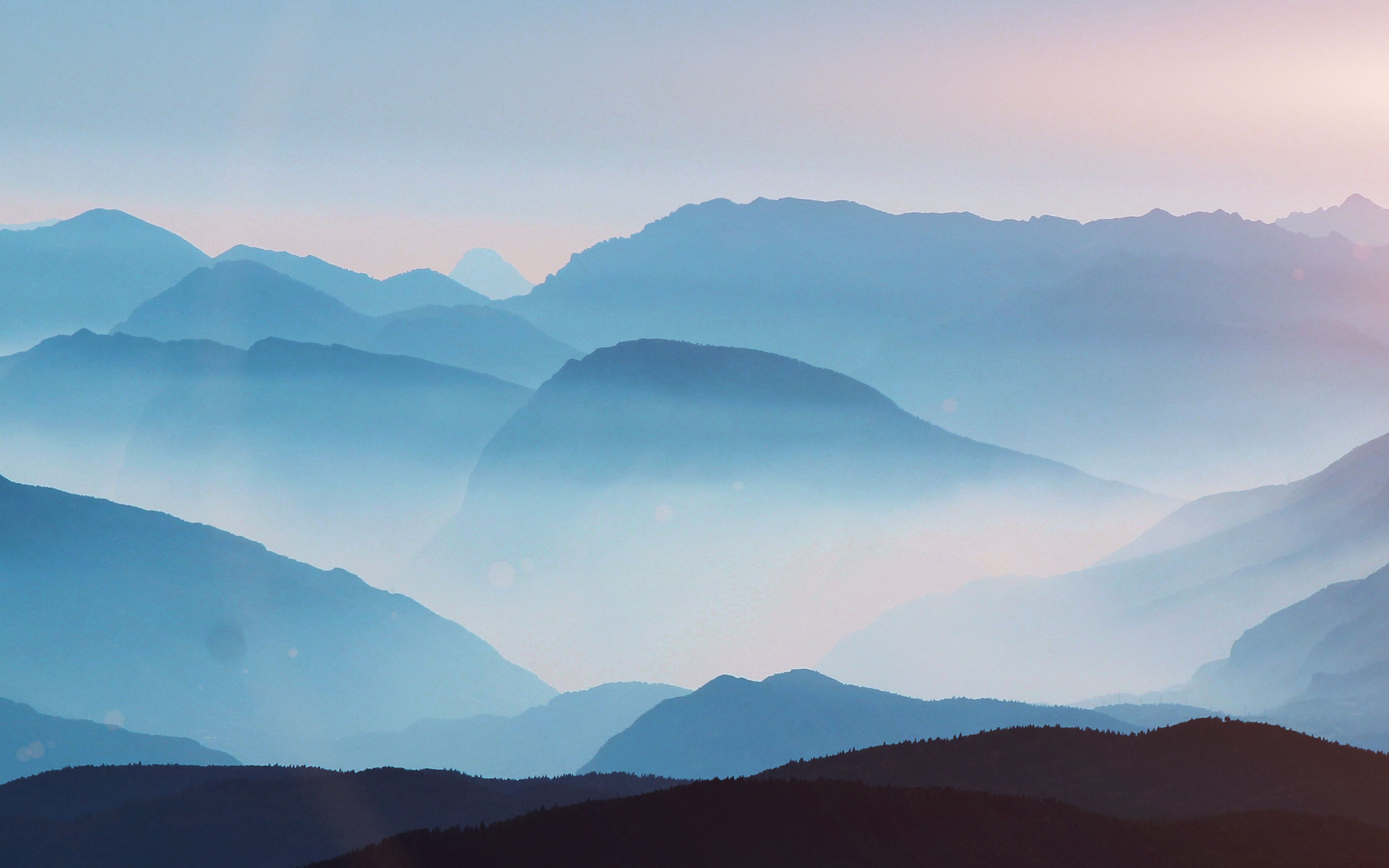 Mountain Layers Sky Blue Fantastic Beautiful Morning Flare Wallpaper