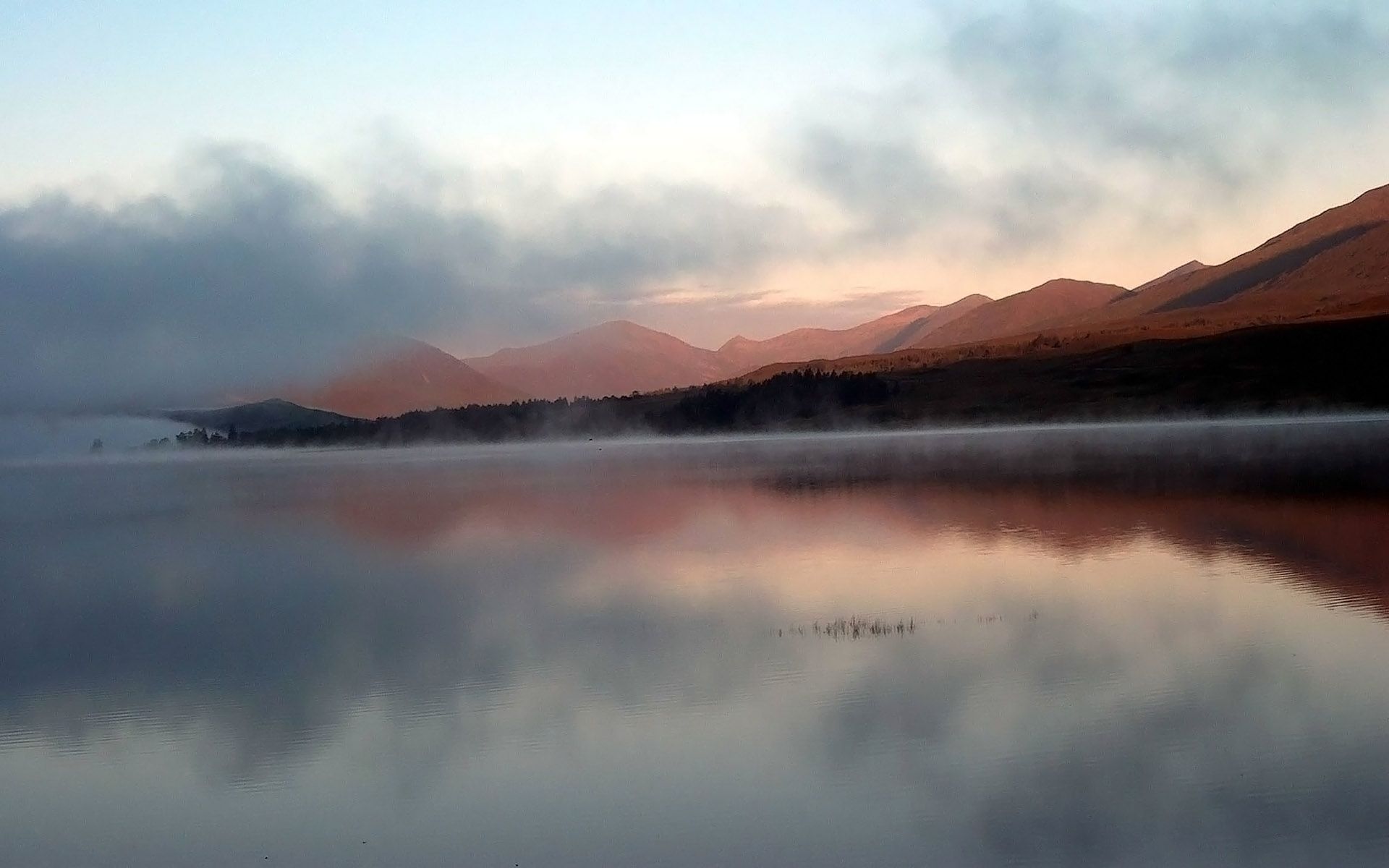 Wallpaper, widescreen, lake, mountain, picture, nature, fog