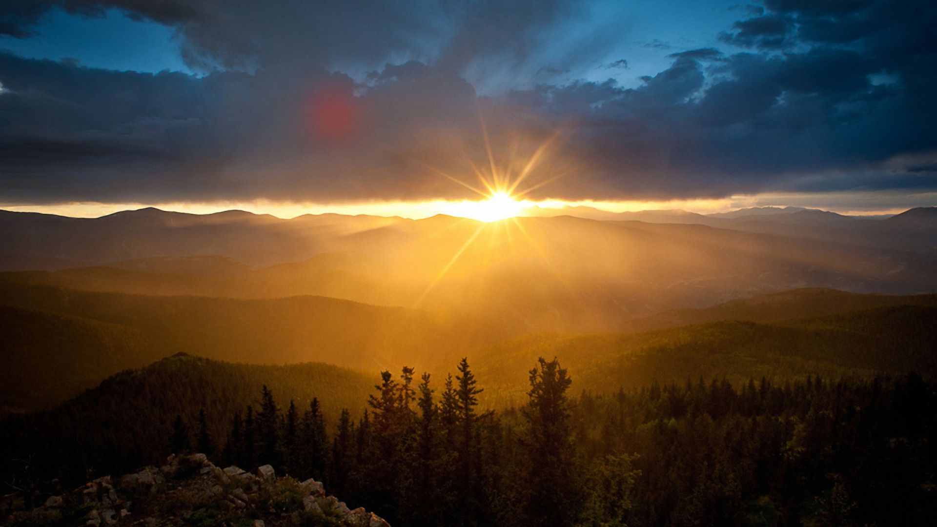 Download Wallpaper 1920x1080 dawn, mountains, morning, sun Full HD