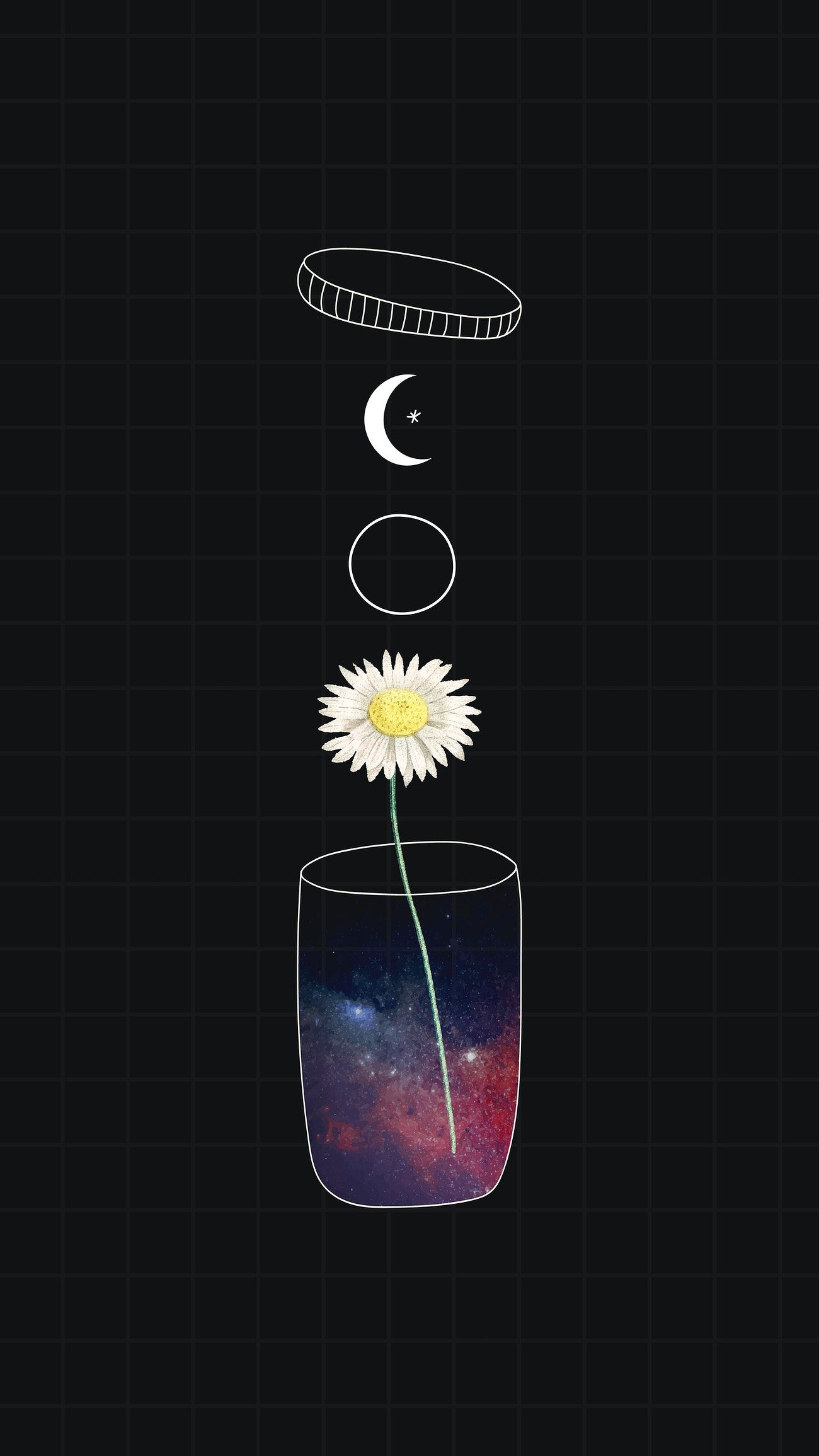 Minimal daisy and a moon mobile wallpaper. Royalty free vector