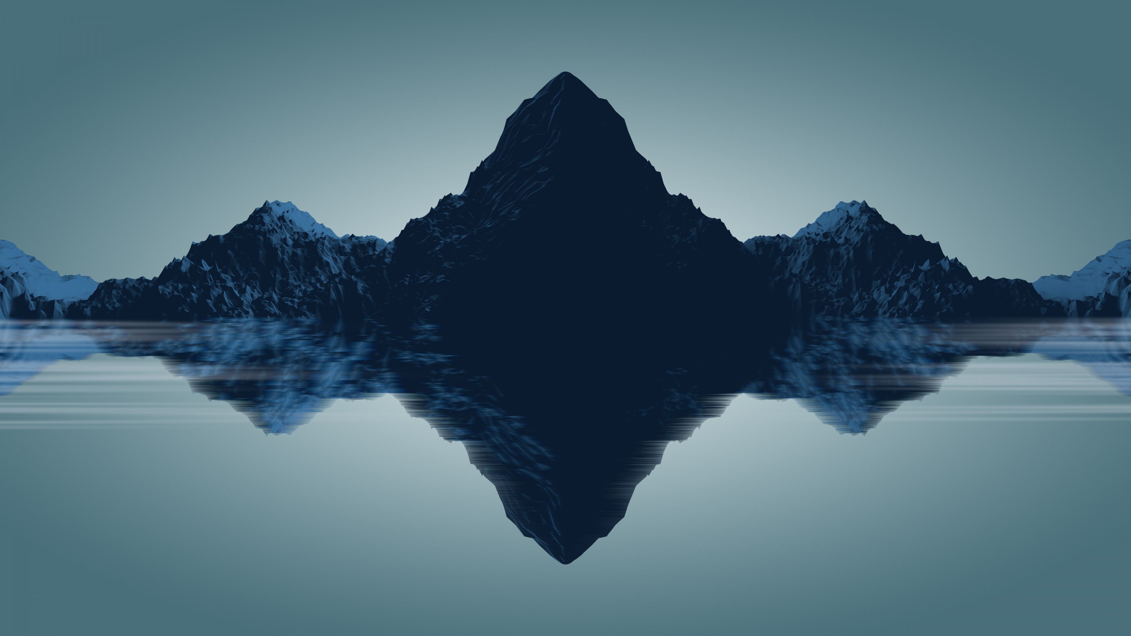Mountains 4K Wallpaper, Reflections, Minimal, Render, Digital