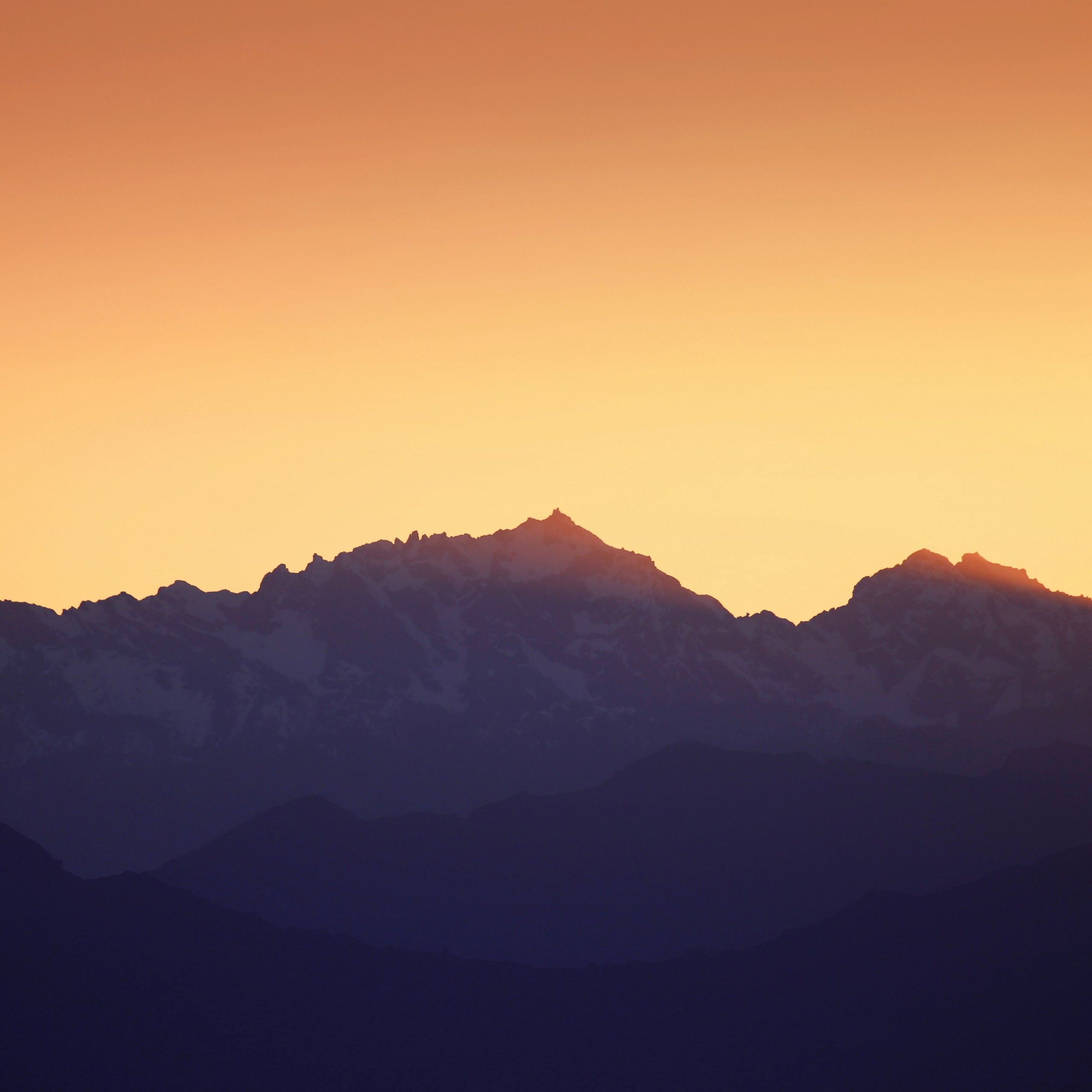 Mountains 4K Wallpaper, Sunset, Silhouette, Yellow sky, Dusk