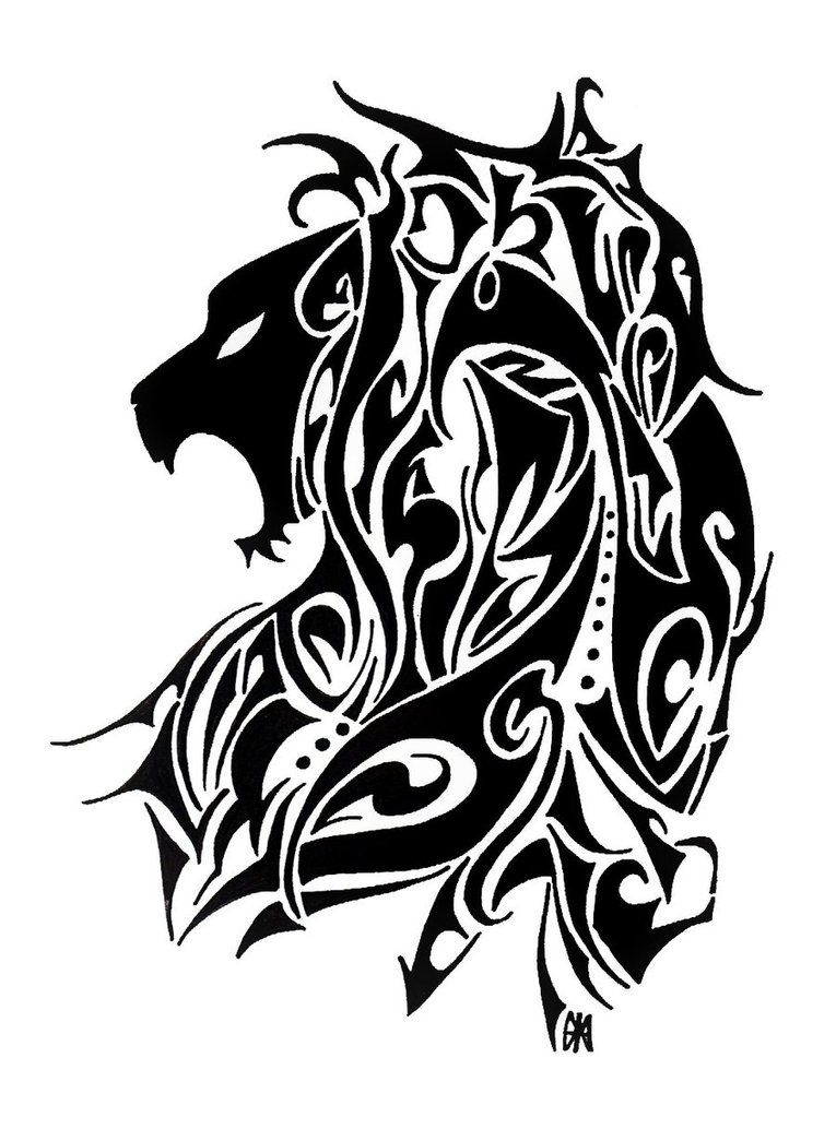 Great black tribal lion tattoo design