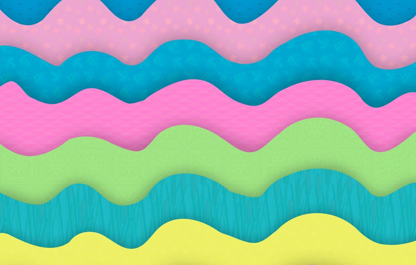 Wallpaper wave, abstraction, green, colorful, yellow, blue, pink