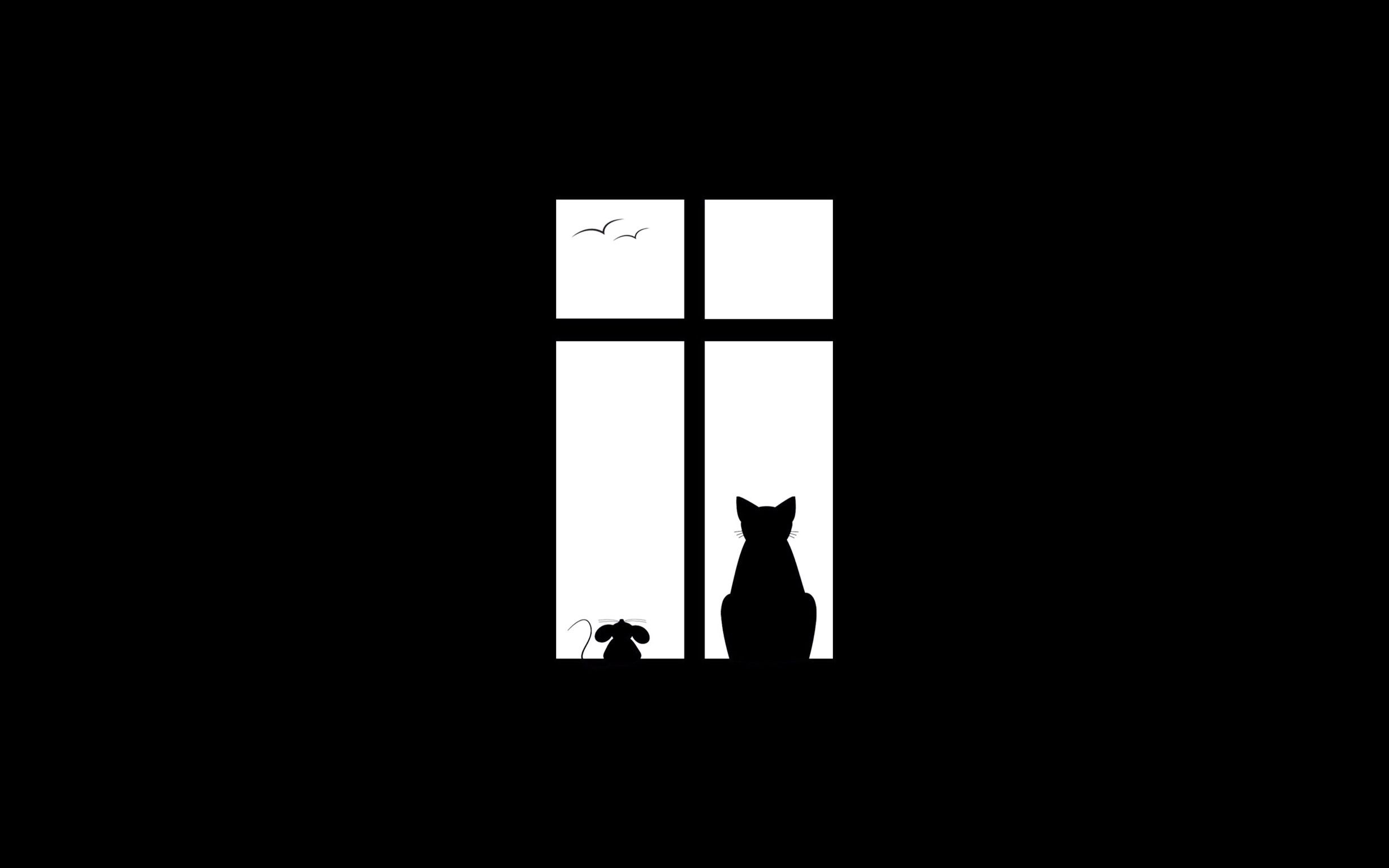 Silhouette of cat & mouse in window. Papel de parede minimalista