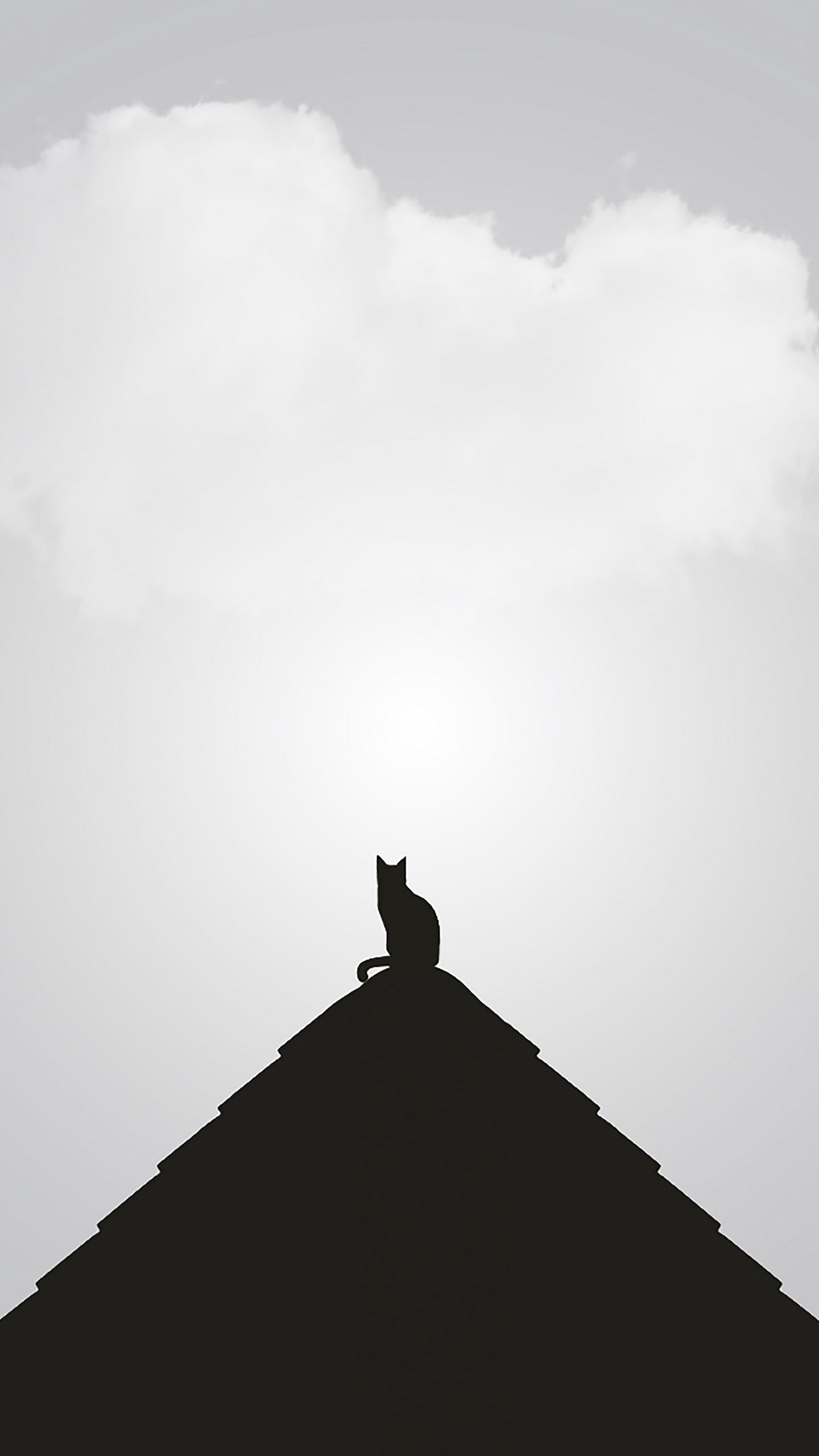 Download wallpaper 1440x2560 roof, cat, black, bw, minimalism qhd