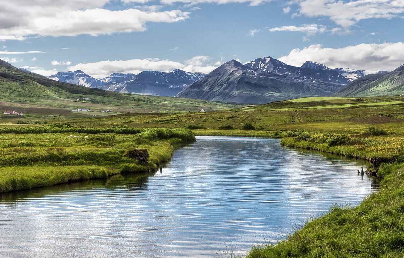 Wallpaper mountains, river, valley, Iceland image for desktop