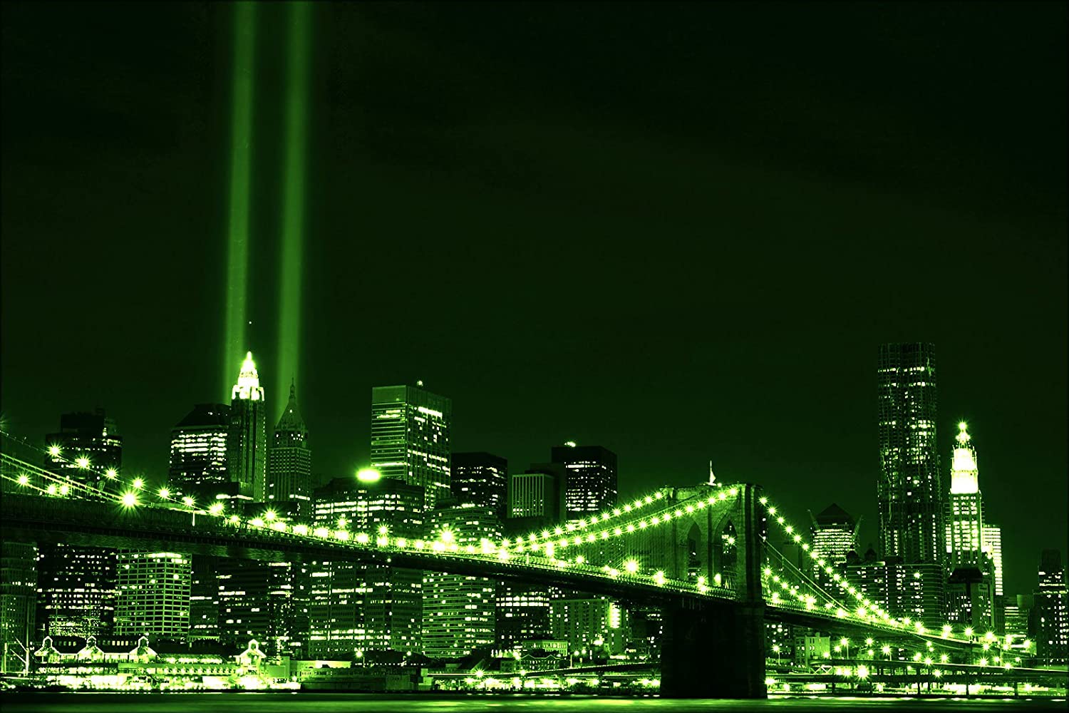 Brooklyn Bridge New York Green Lights Wallpaper Mural, Wall Stickers & Murals
