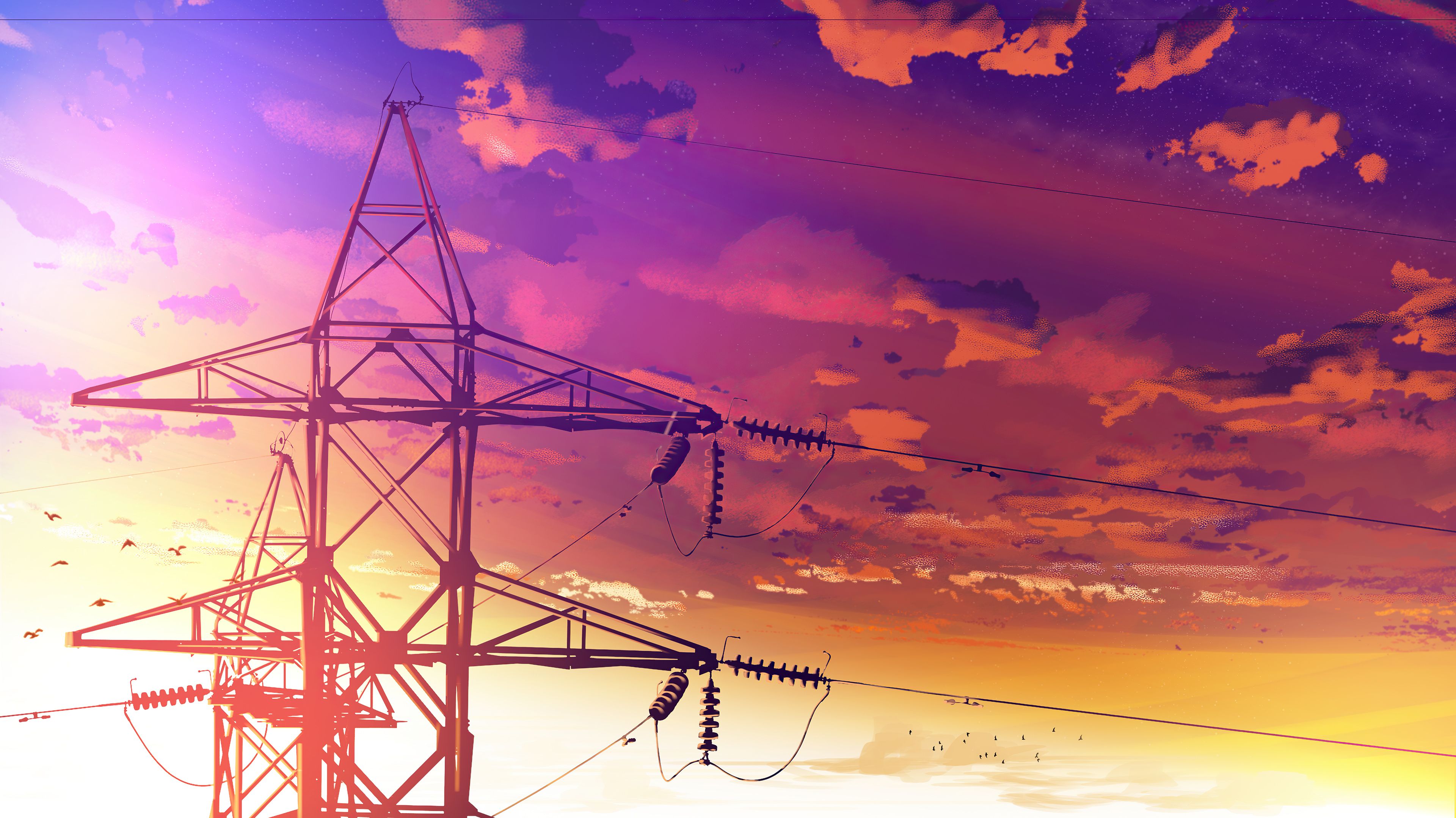 Powerlines Anime Scenery 4k, HD Anime, 4k Wallpaper, Image