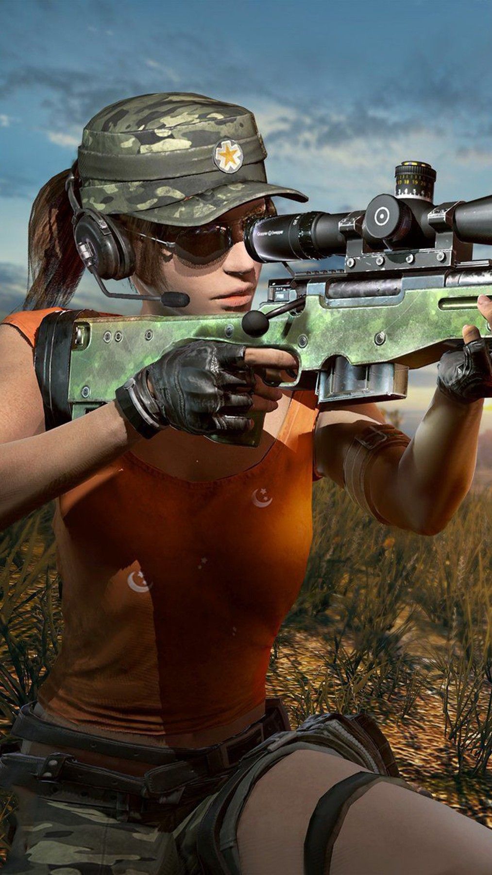 PUBG girl player with AWM snipper 8x zoom mobile wallpaper